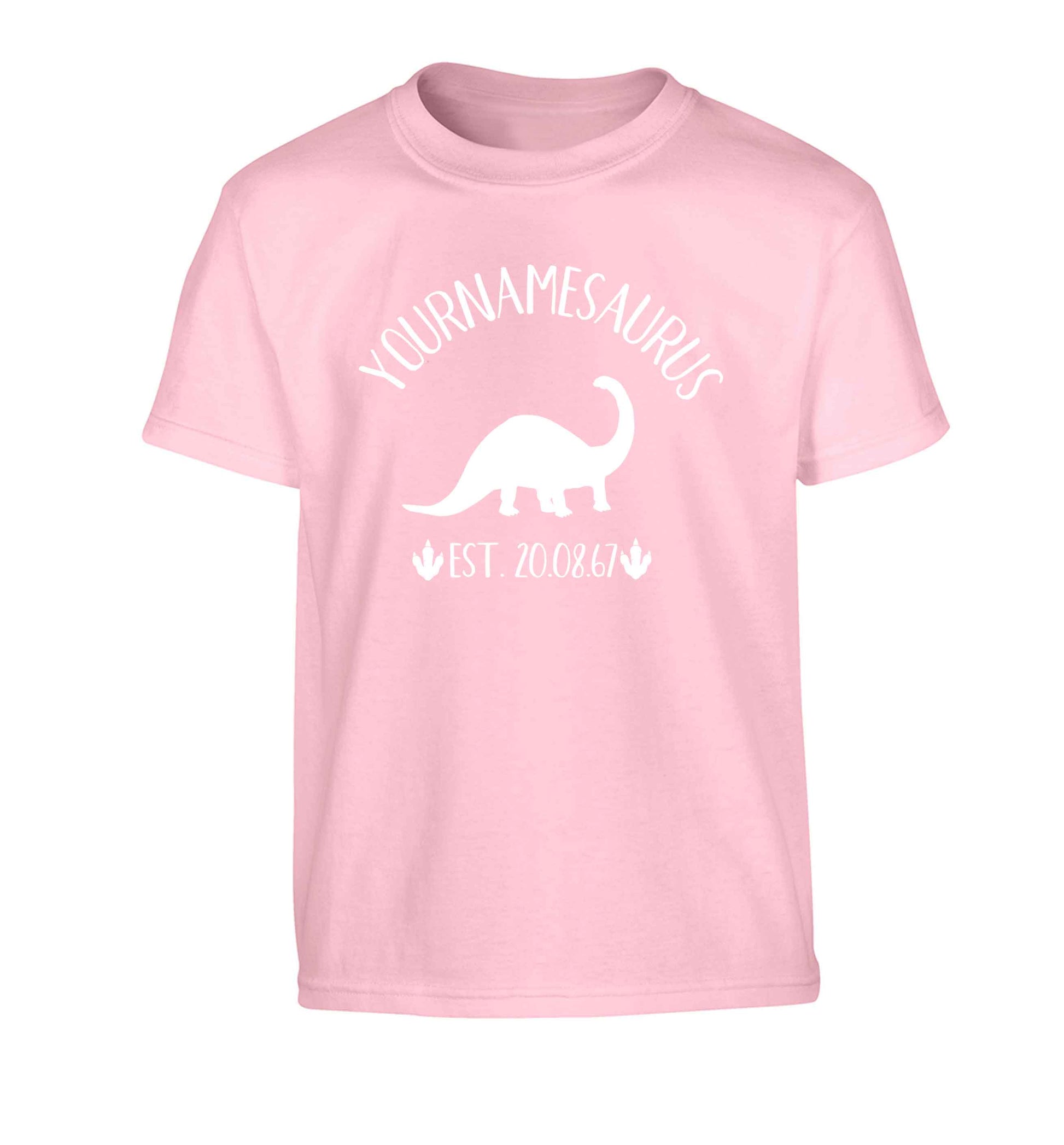 Personalised (your name) dinosaur birthday Children's light pink Tshirt 12-13 Years