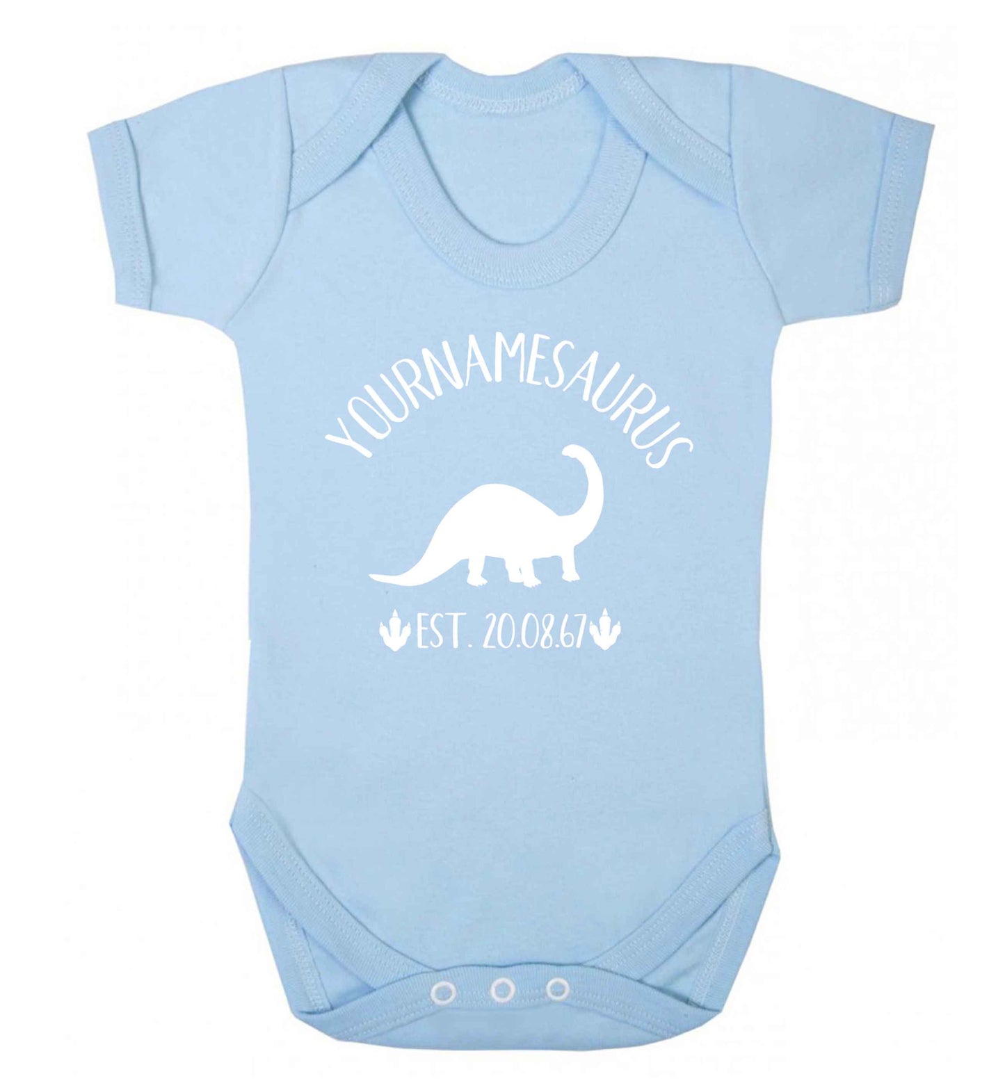 Personalised (your name) dinosaur birthday Baby Vest pale blue 18-24 months
