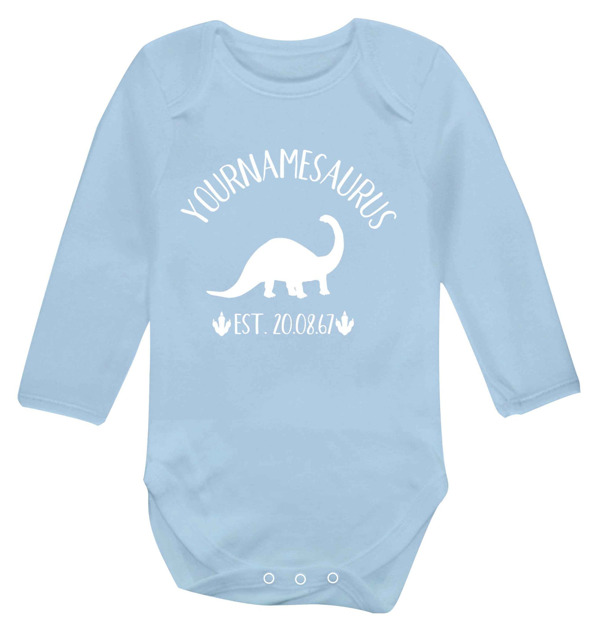 Personalised (your name) dinosaur birthday Baby Vest long sleeved pale blue 6-12 months