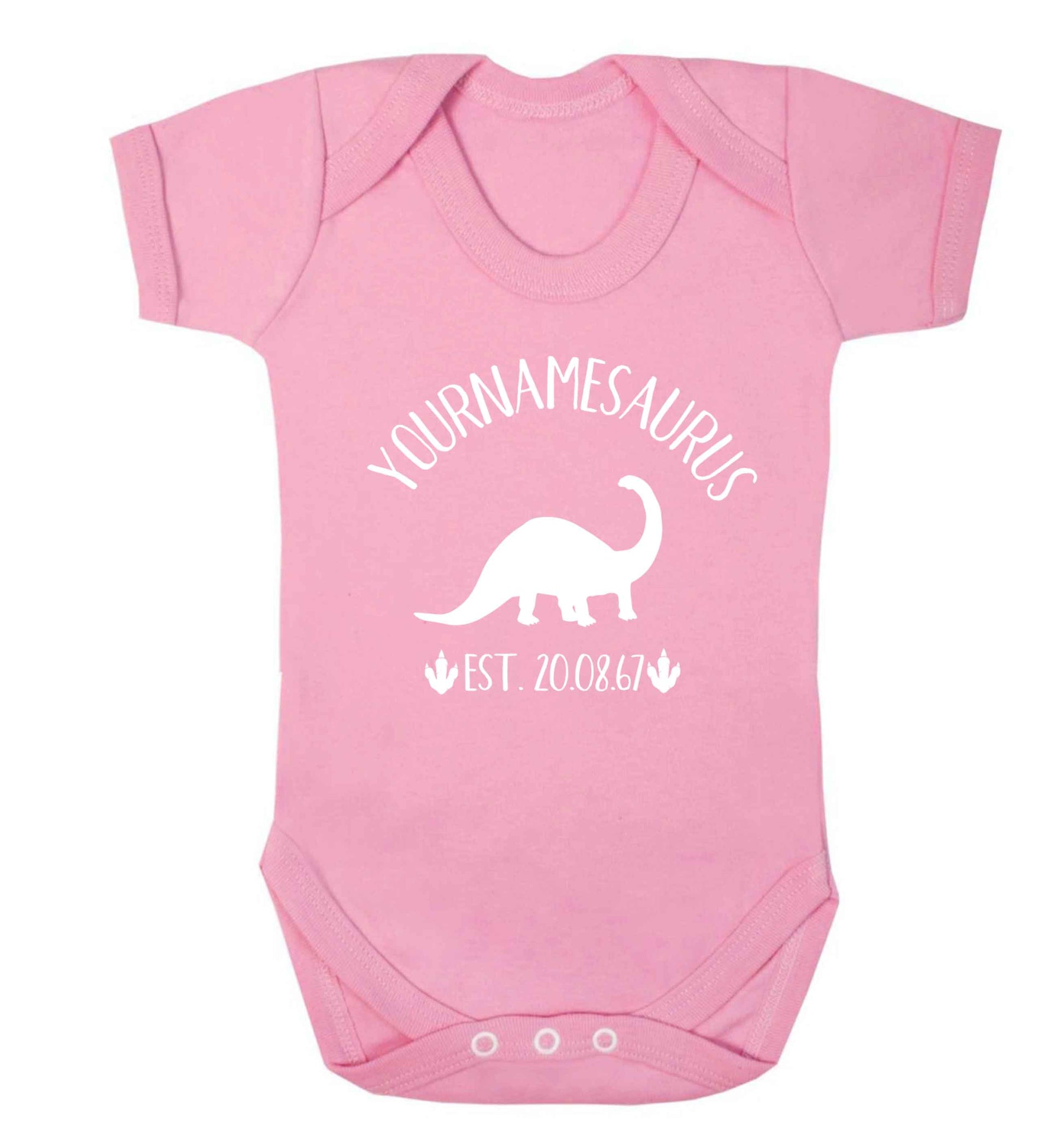 Personalised (your name) dinosaur birthday Baby Vest pale pink 18-24 months