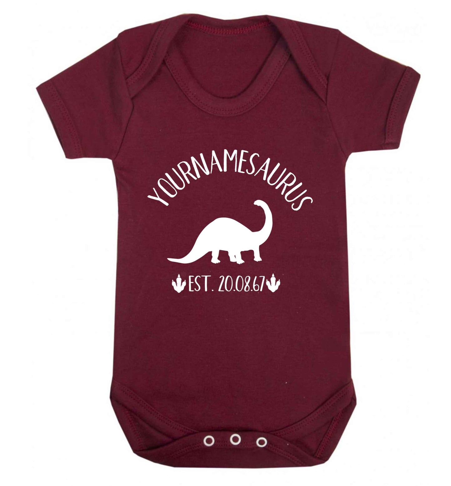 Personalised (your name) dinosaur birthday Baby Vest maroon 18-24 months