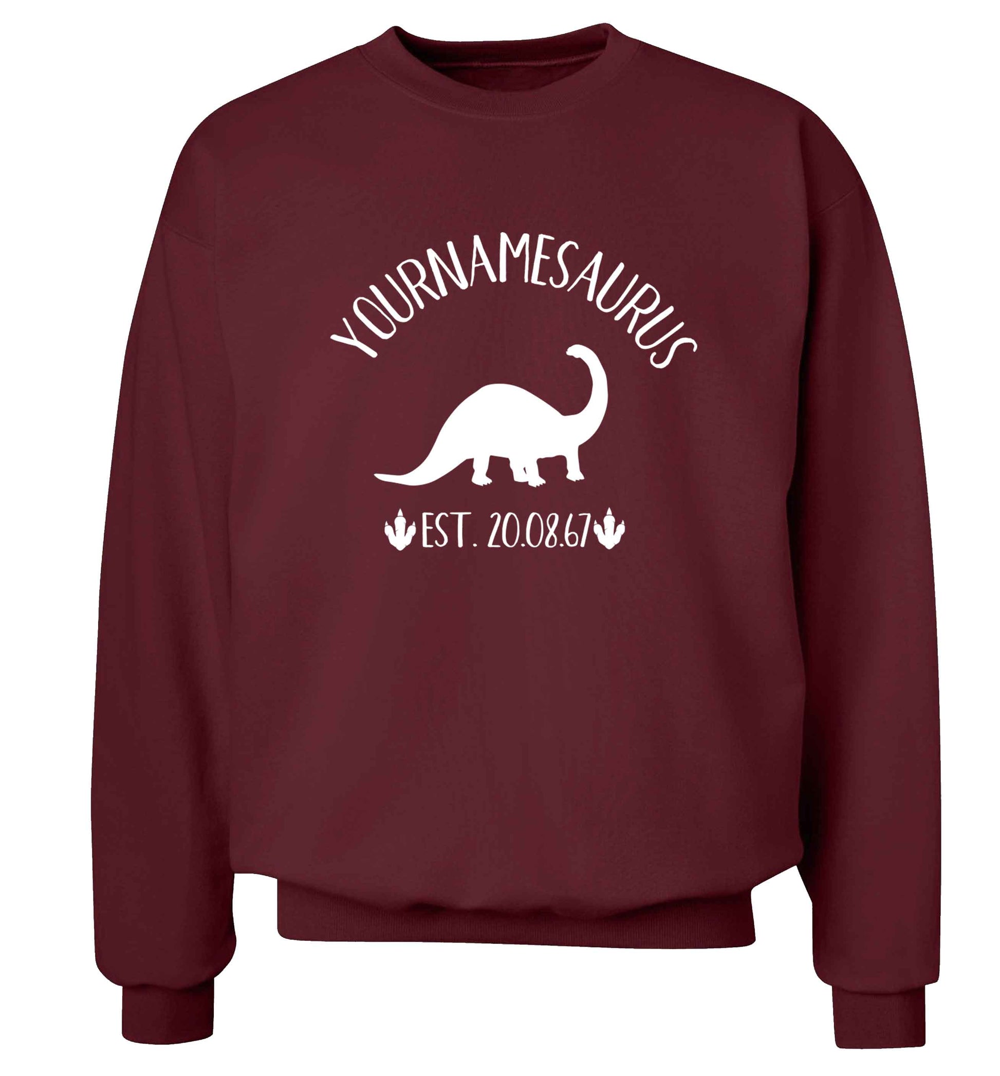 Personalised (your name) dinosaur birthday Adult's unisex maroon Sweater 2XL