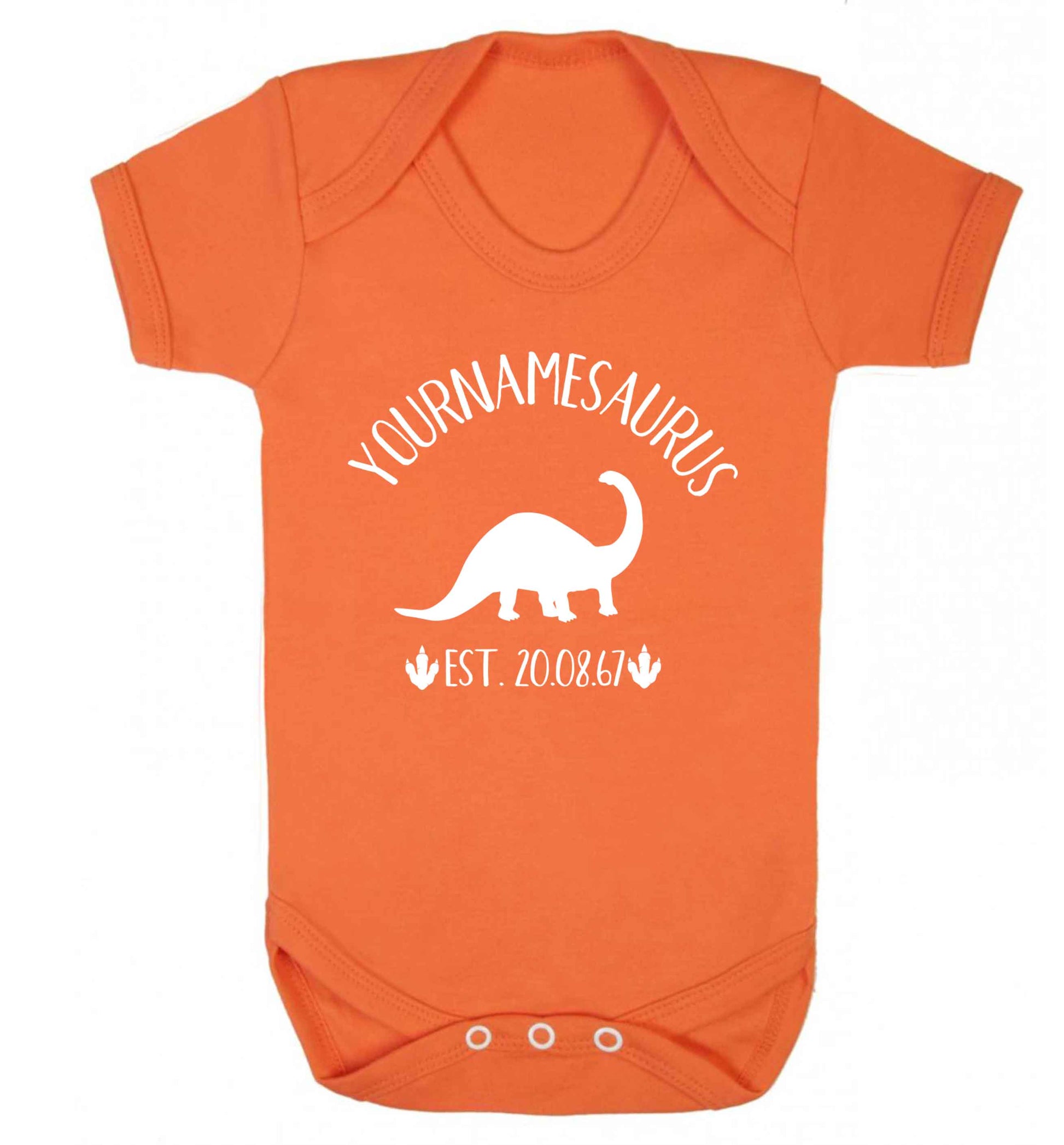 Personalised (your name) dinosaur birthday Baby Vest orange 18-24 months
