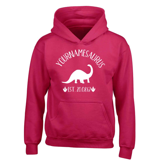 Personalised (your name) dinosaur birthday children's pink hoodie 12-13 Years