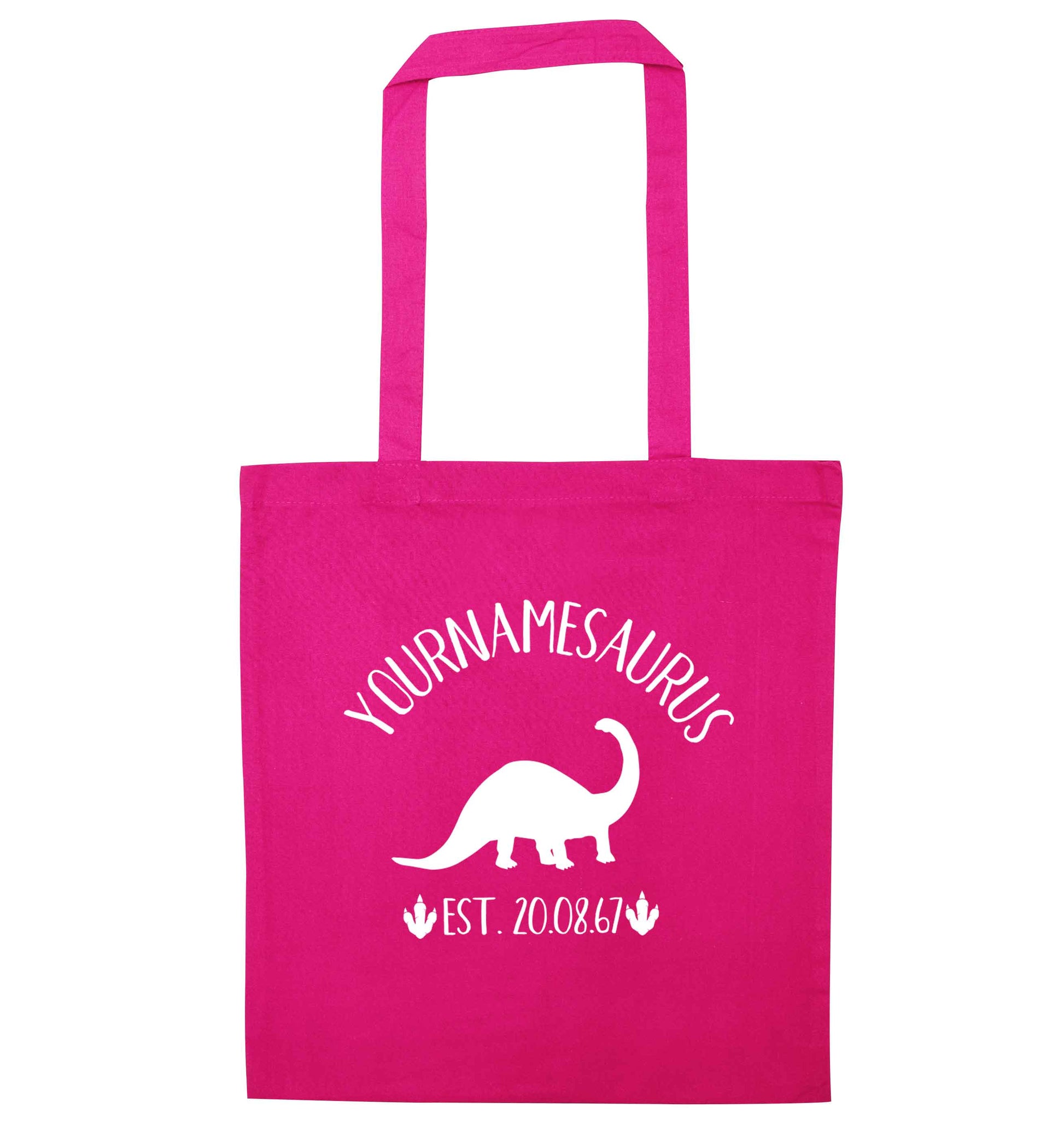 Personalised (your name) dinosaur birthday pink tote bag