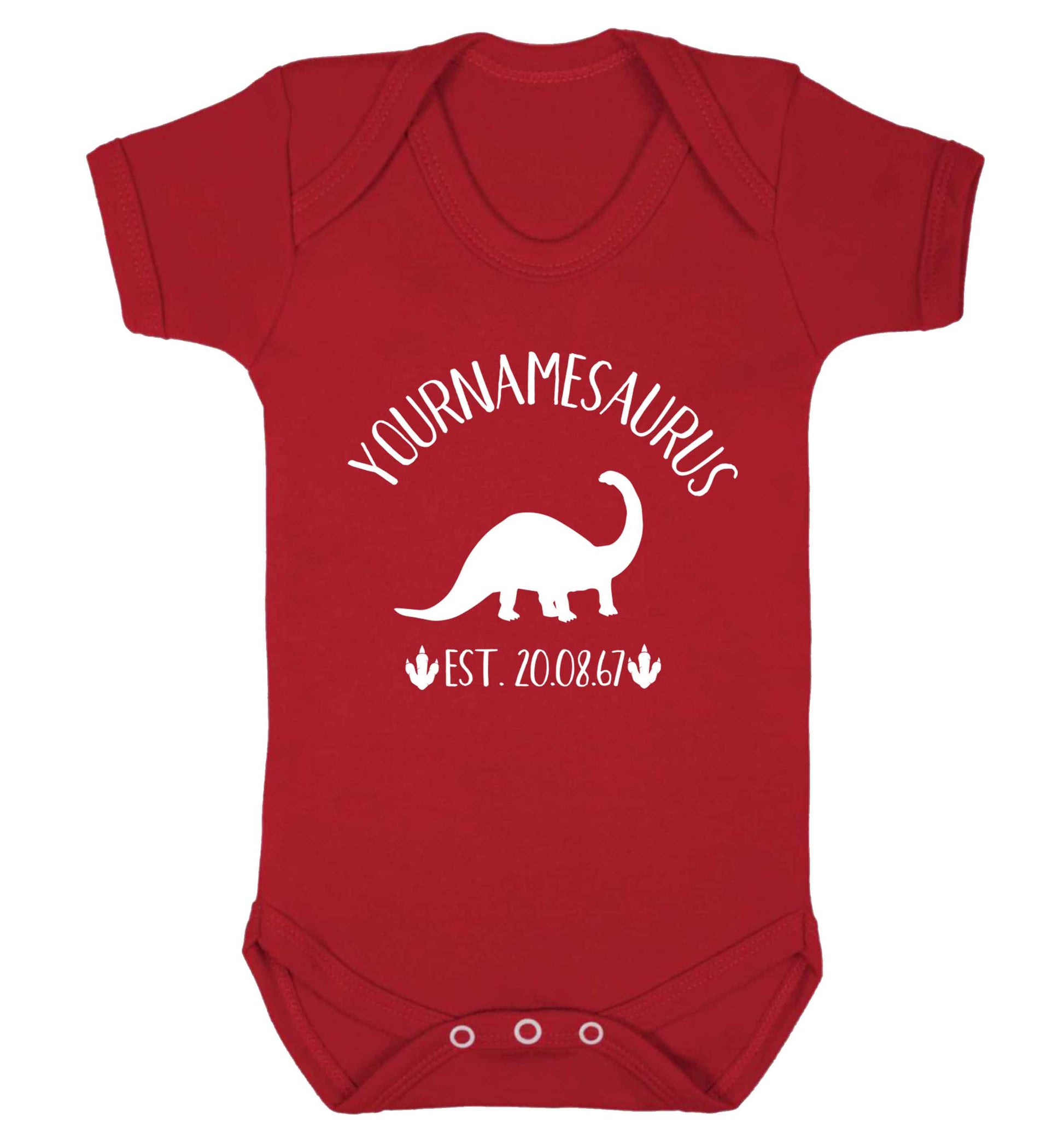 Personalised (your name) dinosaur birthday Baby Vest red 18-24 months