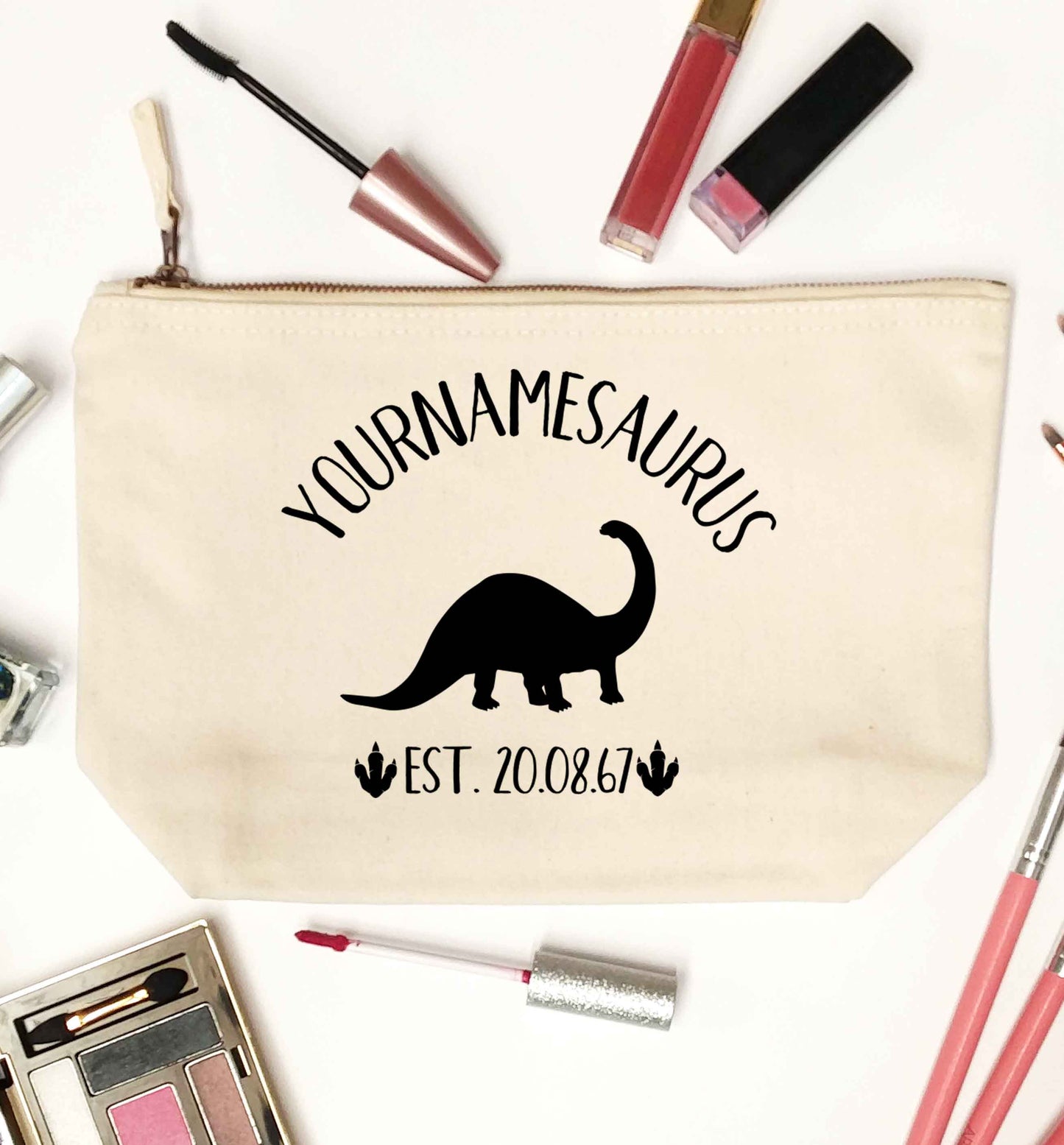 Personalised (your name) dinosaur birthday natural makeup bag
