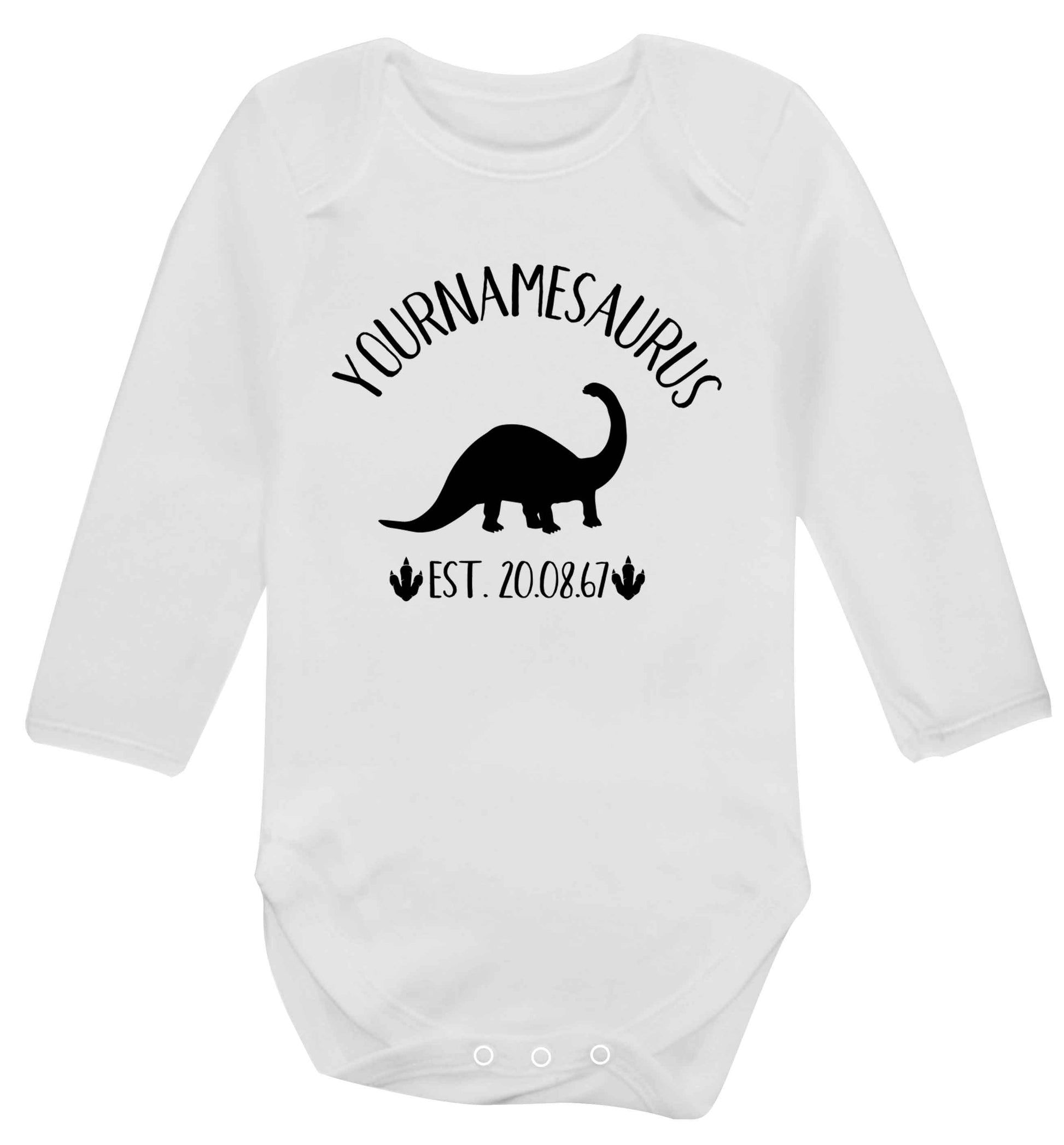 Personalised (your name) dinosaur birthday Baby Vest long sleeved white 6-12 months