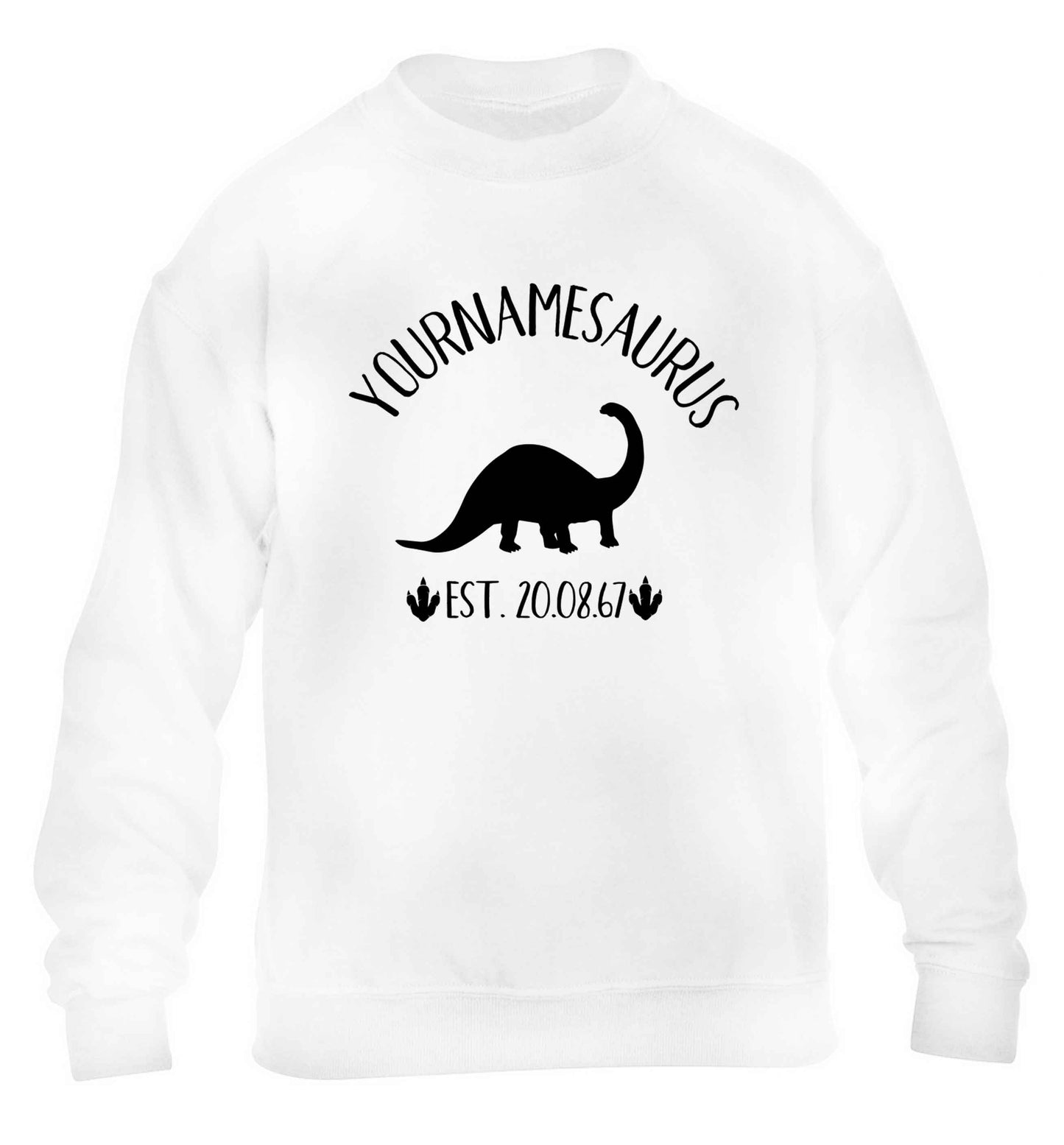 Personalised (your name) dinosaur birthday children's white sweater 12-13 Years