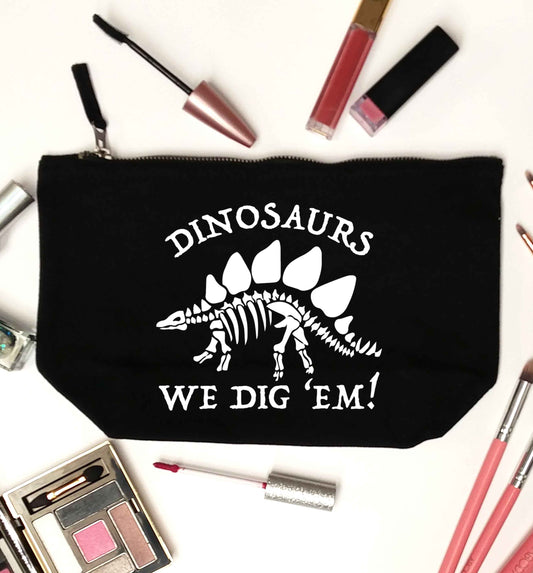 Dinosaurs we dig 'em! black makeup bag