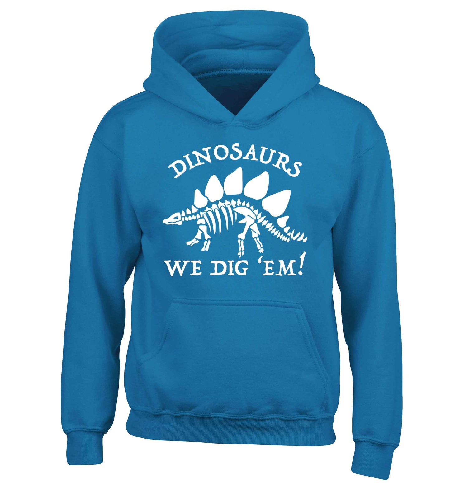 Dinosaurs we dig 'em! children's blue hoodie 12-13 Years
