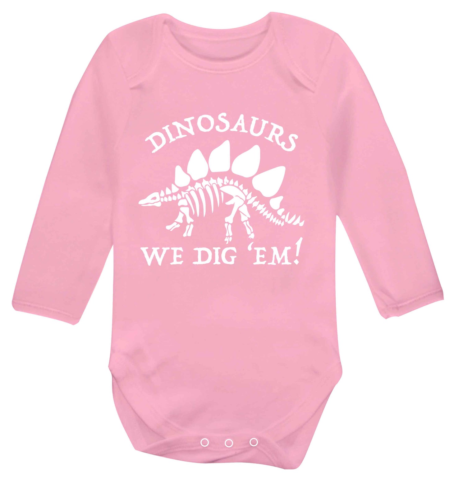 Dinosaurs we dig 'em! Baby Vest long sleeved pale pink 6-12 months