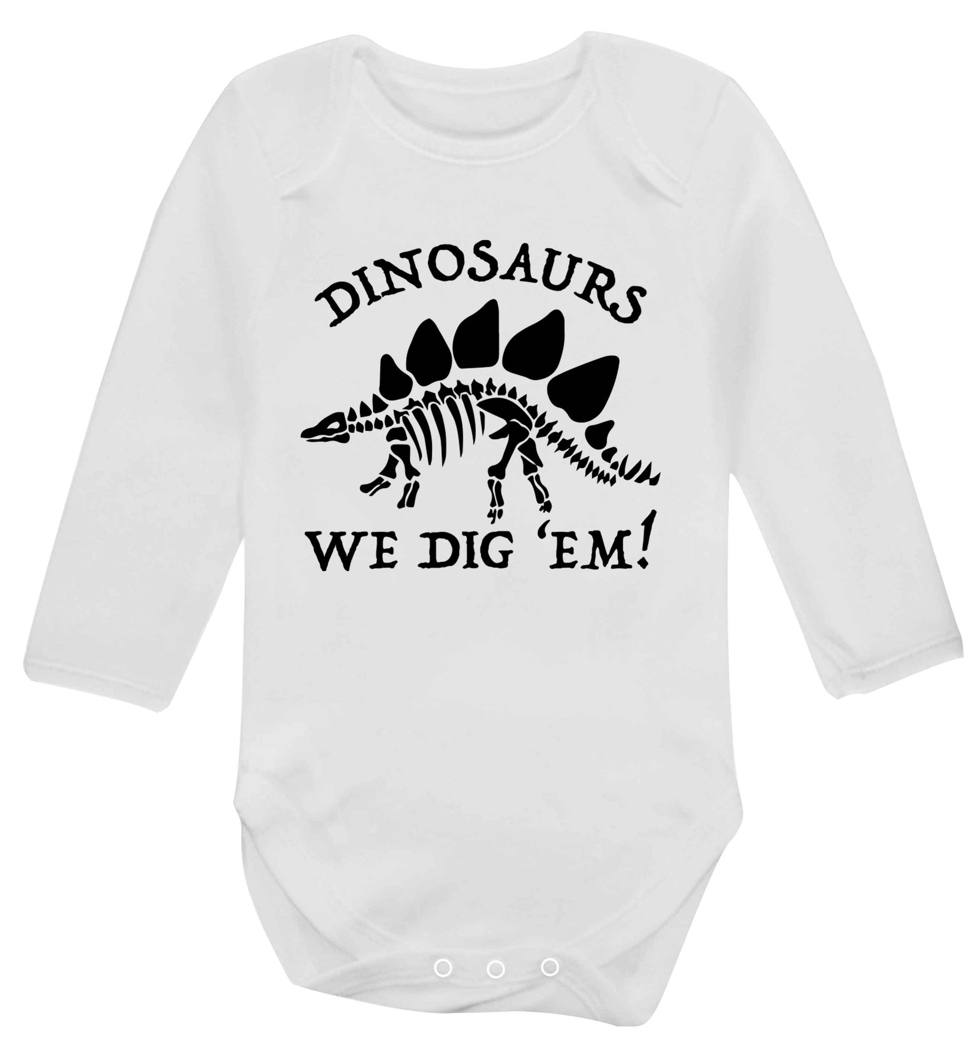 Dinosaurs we dig 'em! Baby Vest long sleeved white 6-12 months