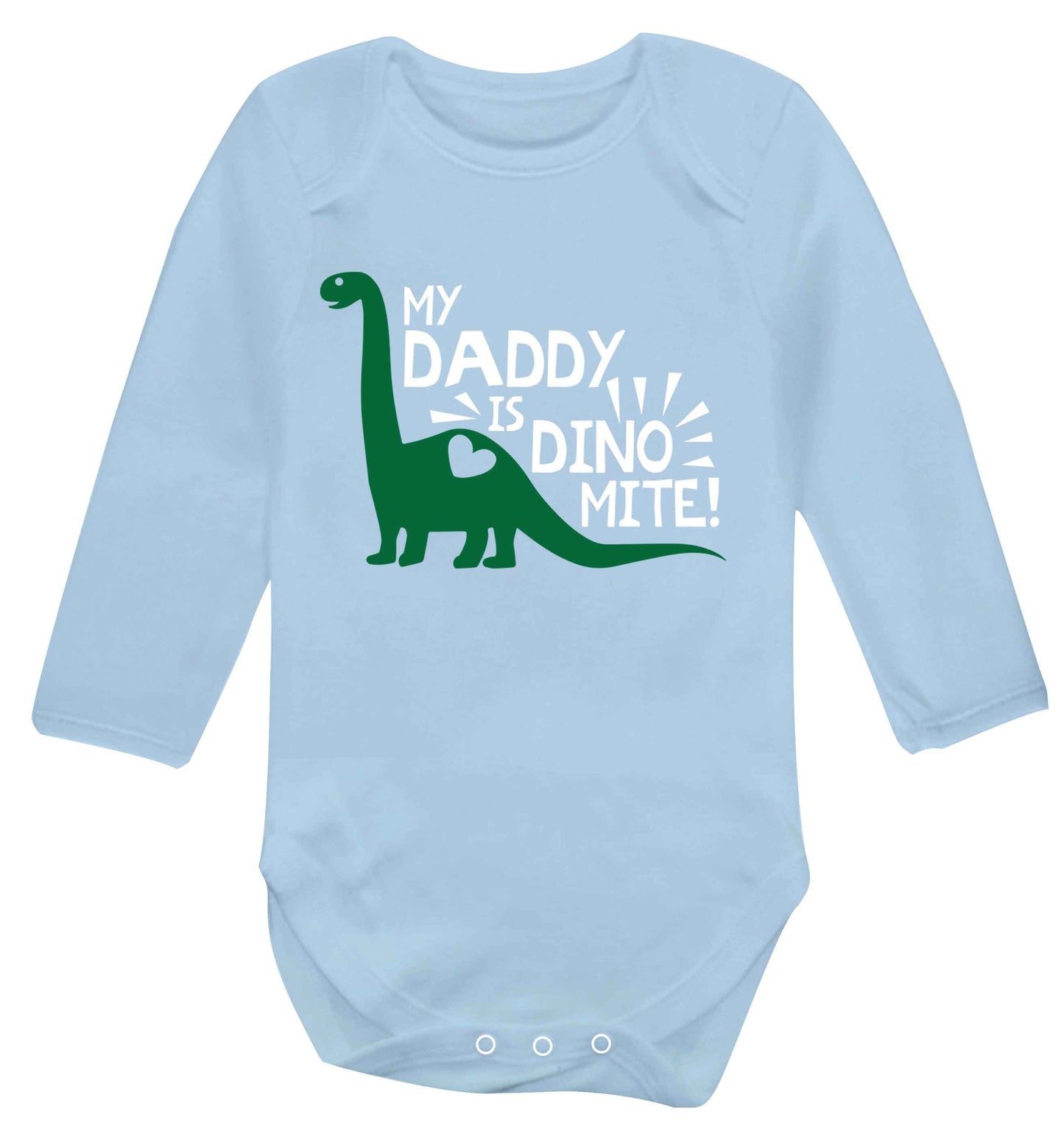My daddy is dinomite! Baby Vest long sleeved pale blue 6-12 months