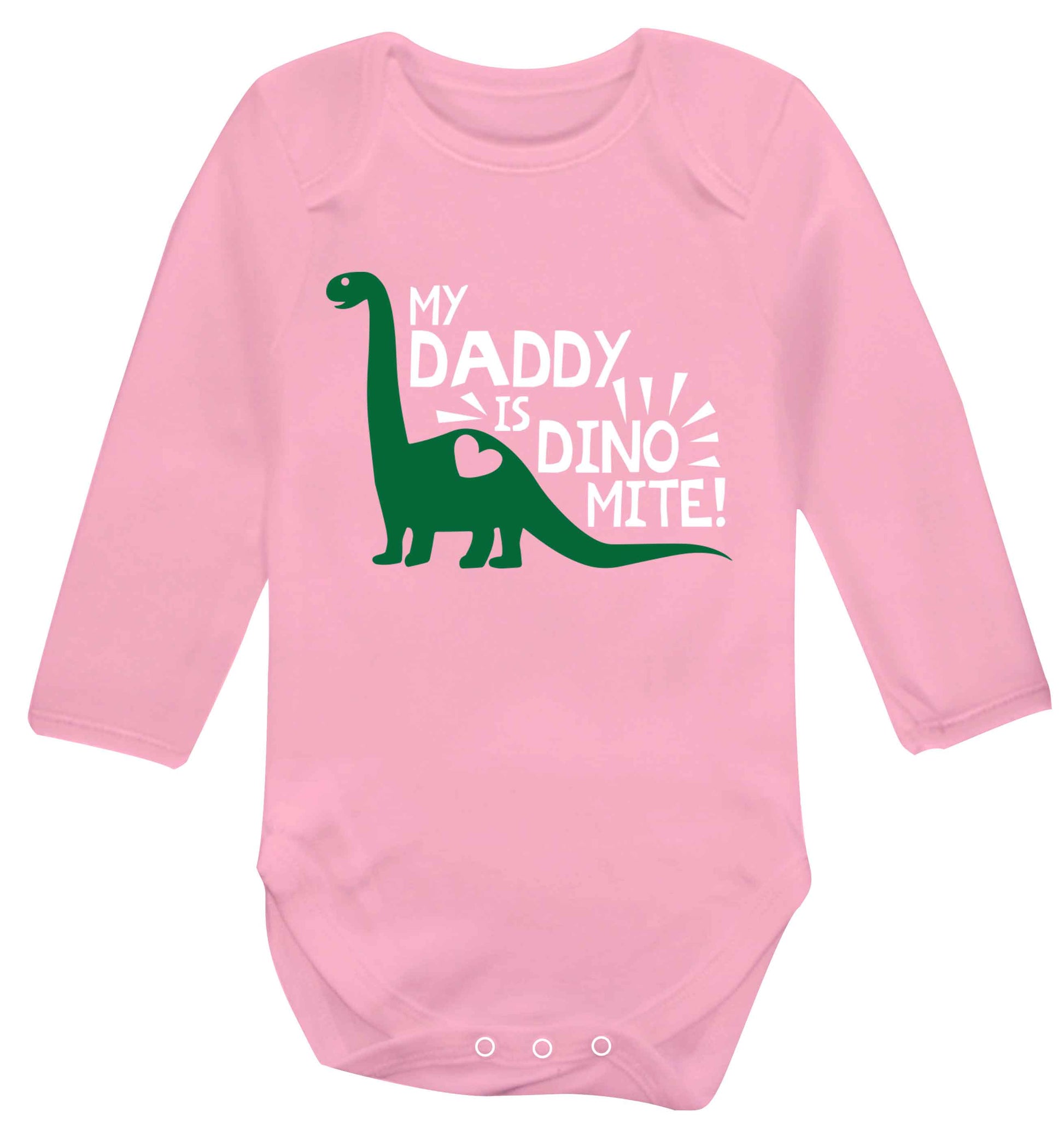 My daddy is dinomite! Baby Vest long sleeved pale pink 6-12 months