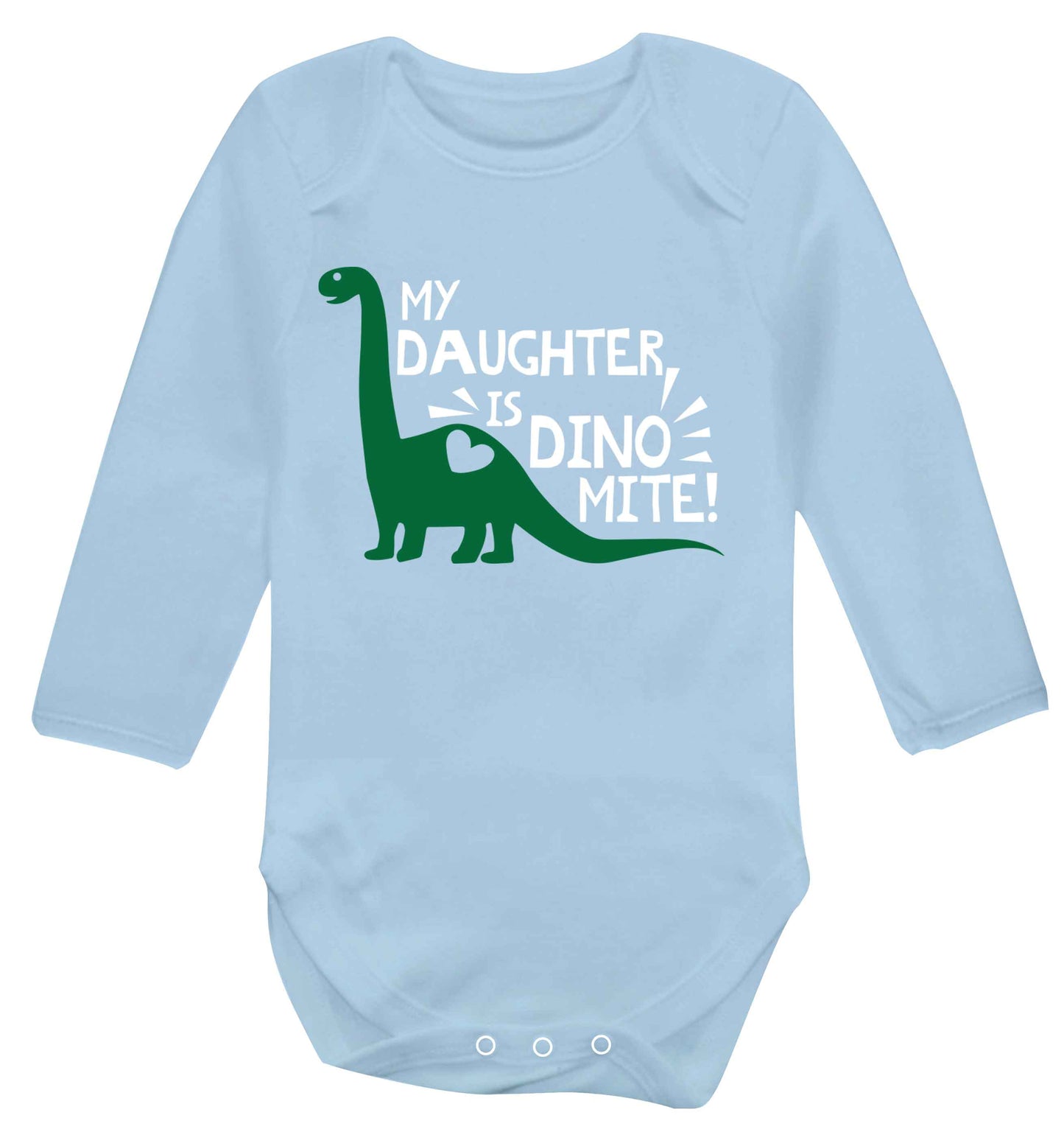 My daughter is dinomite! Baby Vest long sleeved pale blue 6-12 months