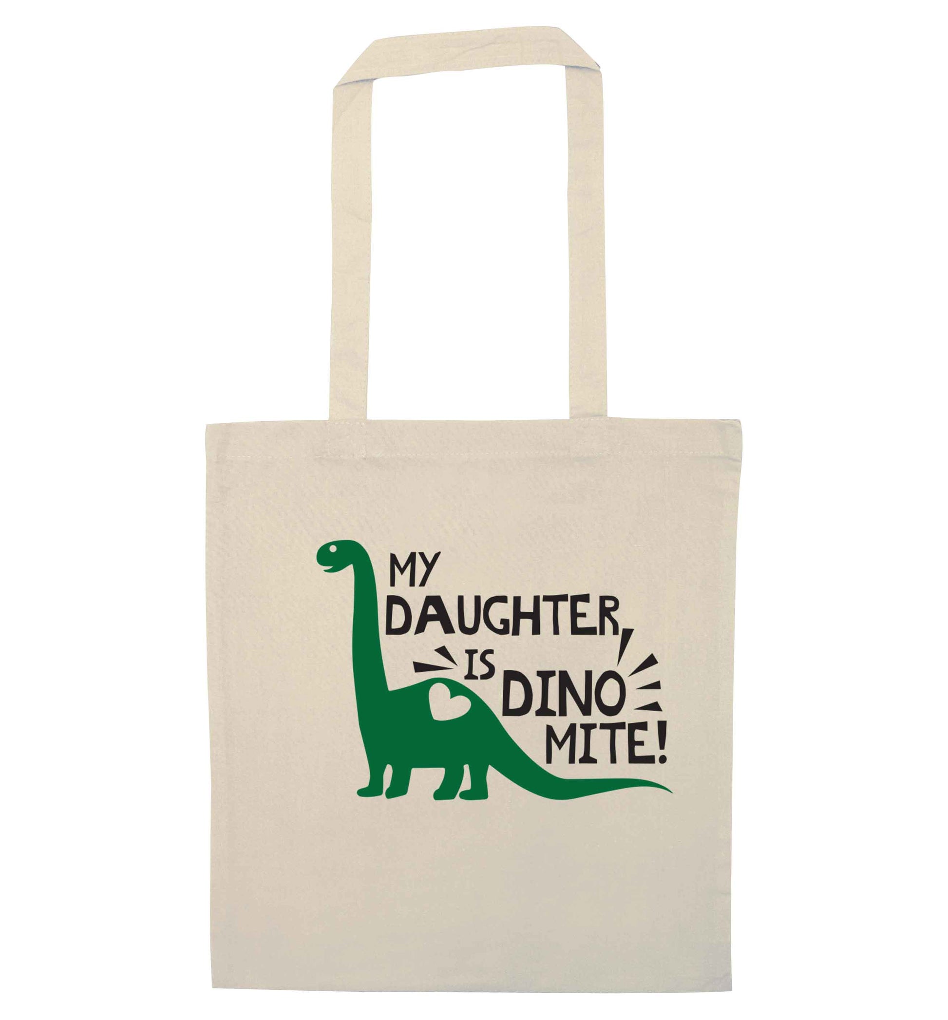 My daughter is dinomite! natural tote bag