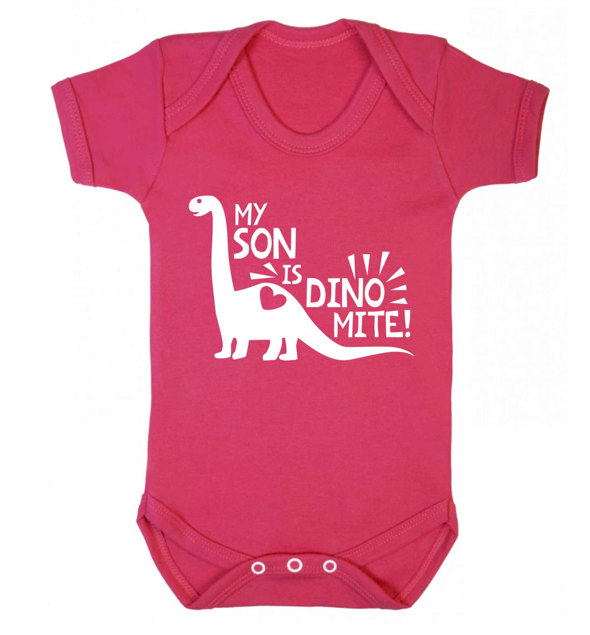 My son is dinomite! Baby Vest dark pink 18-24 months