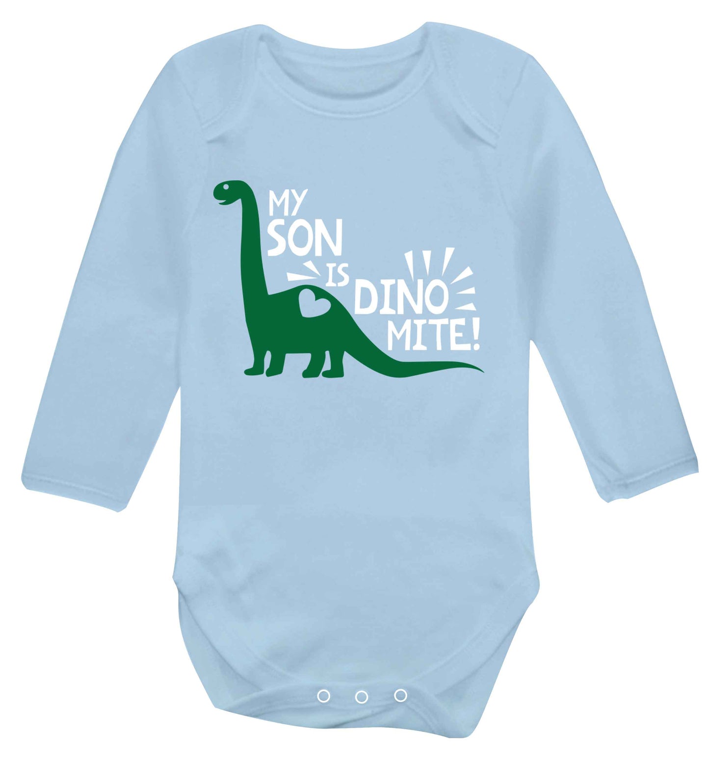 My son is dinomite! Baby Vest long sleeved pale blue 6-12 months