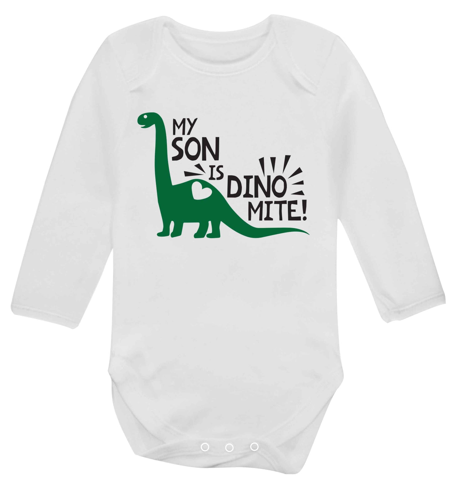 My son is dinomite! Baby Vest long sleeved white 6-12 months