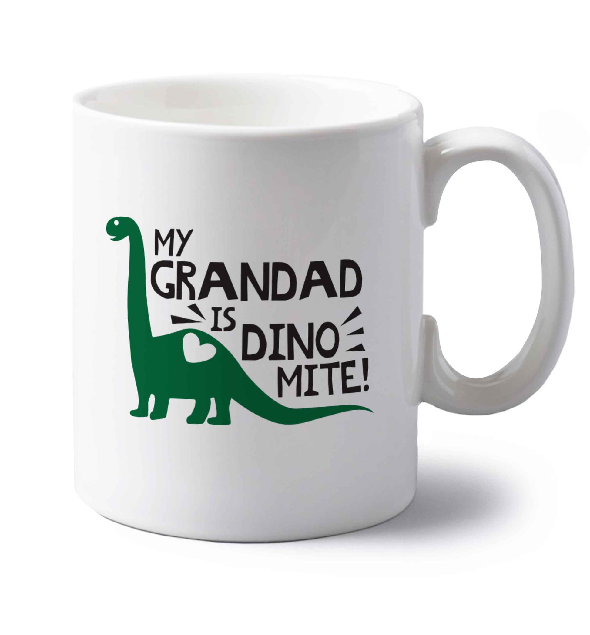 My grandad is dinomite! left handed white ceramic mug 