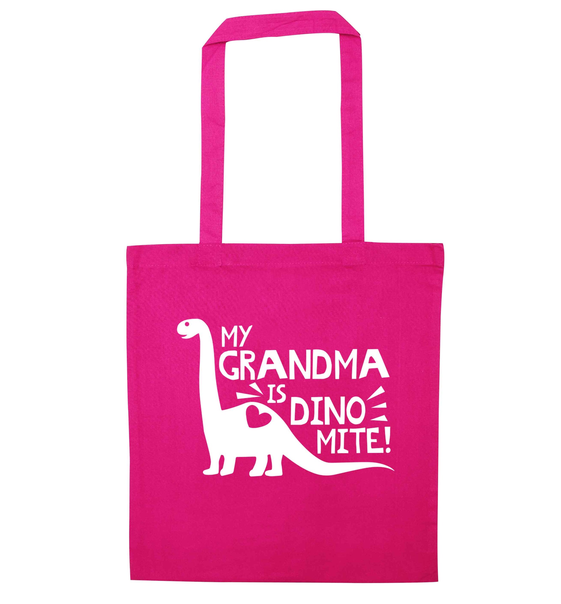 My grandma is dinomite! pink tote bag