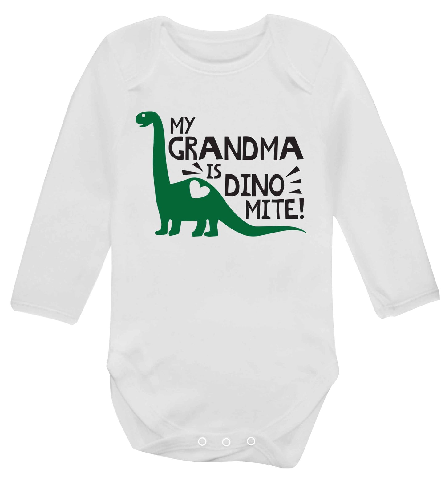 My grandma is dinomite! Baby Vest long sleeved white 6-12 months