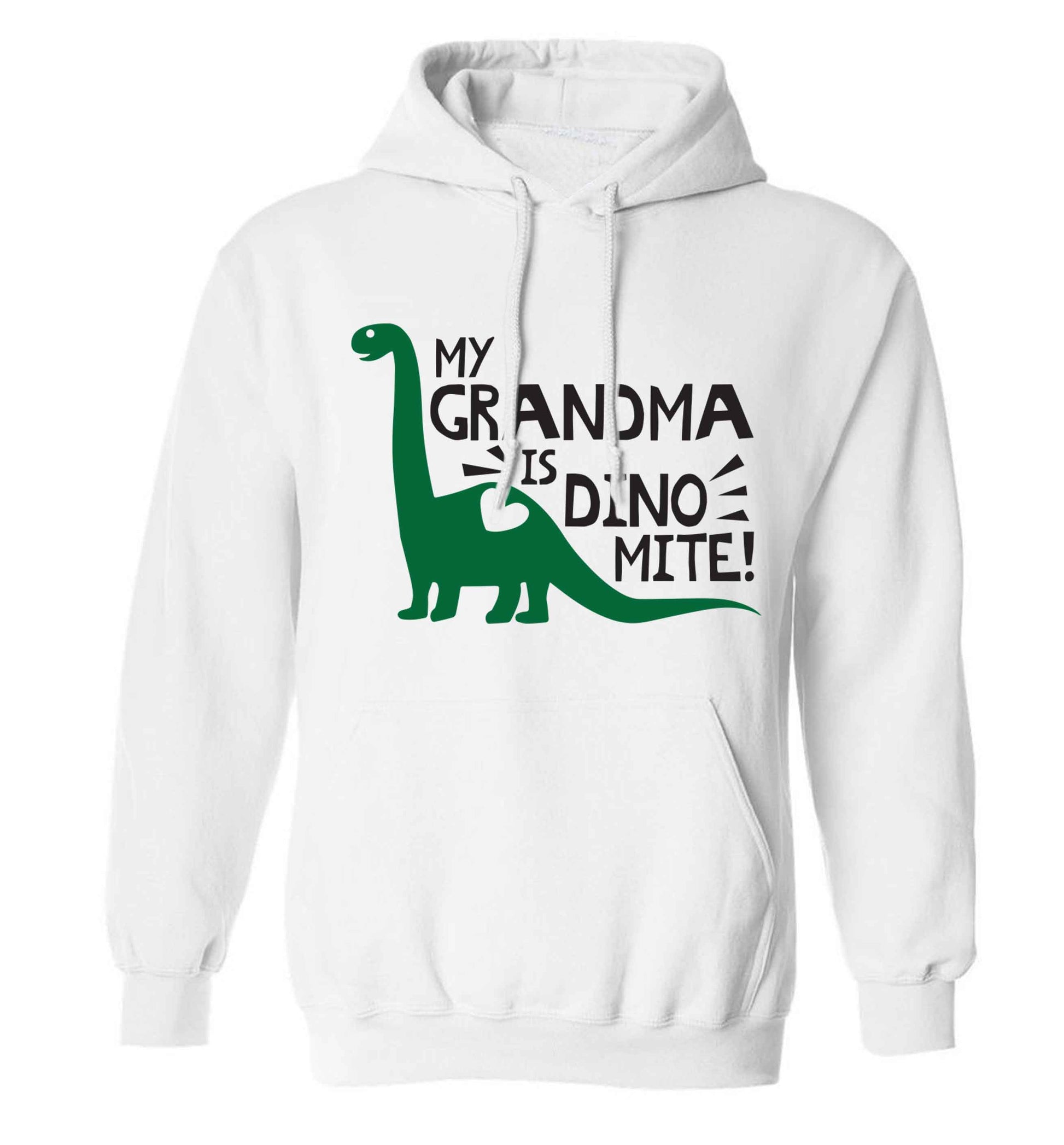 My grandma is dinomite! adults unisex white hoodie 2XL