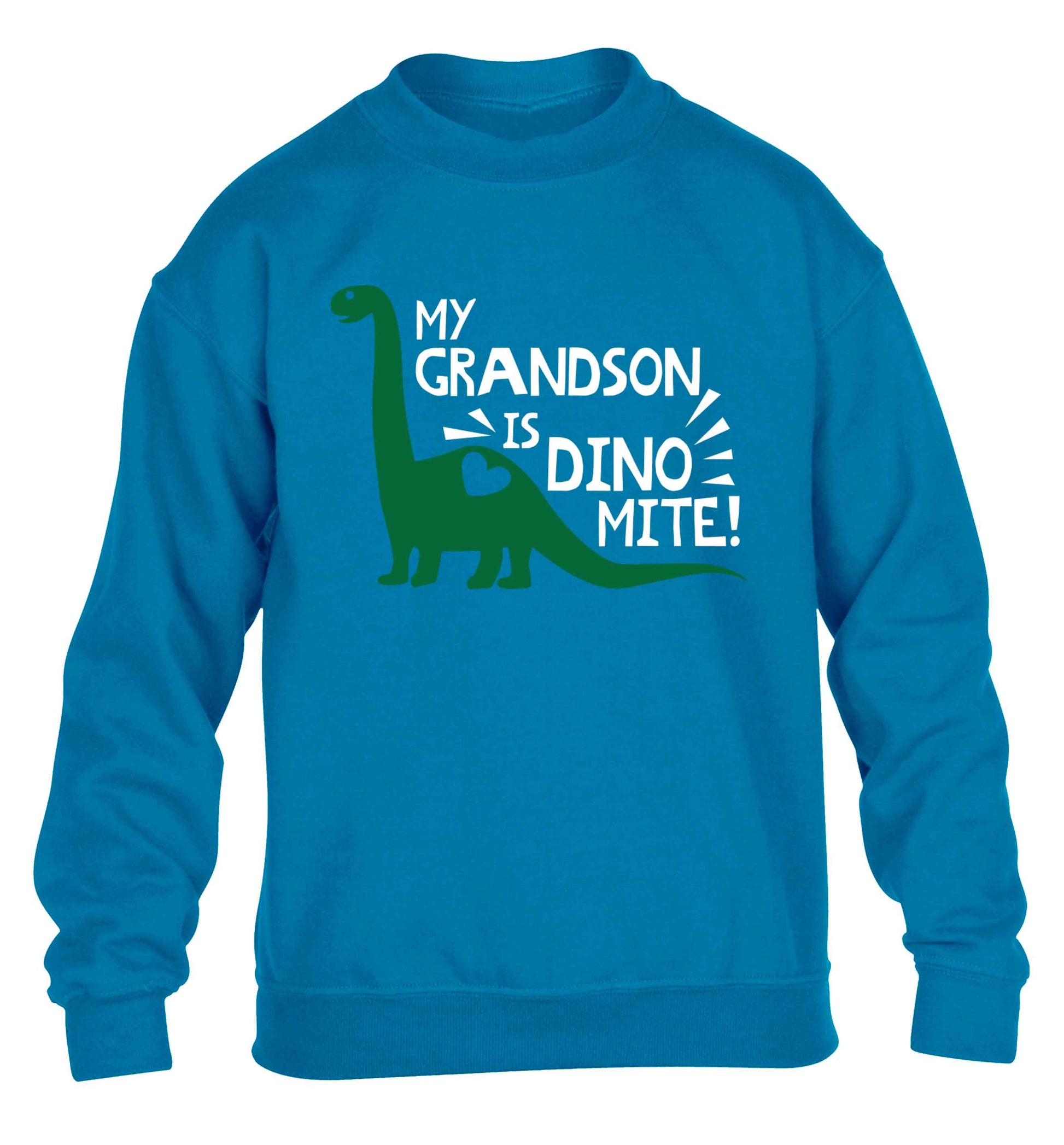 My grandson is dinomite! children's blue sweater 12-13 Years