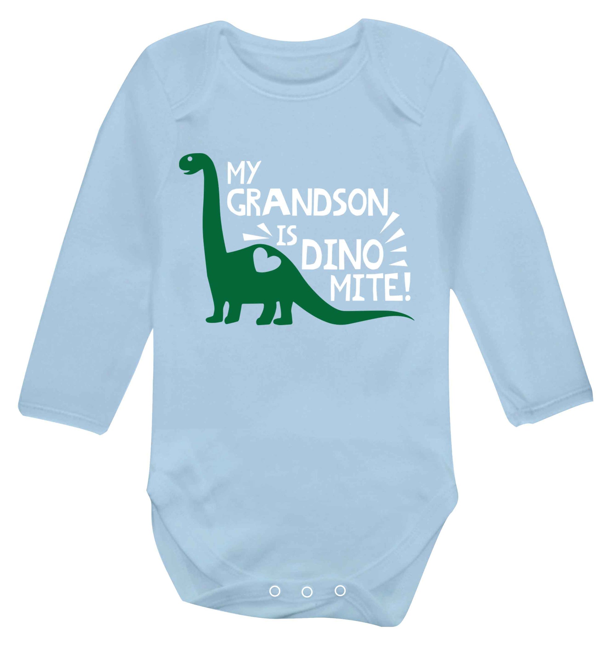My grandson is dinomite! Baby Vest long sleeved pale blue 6-12 months