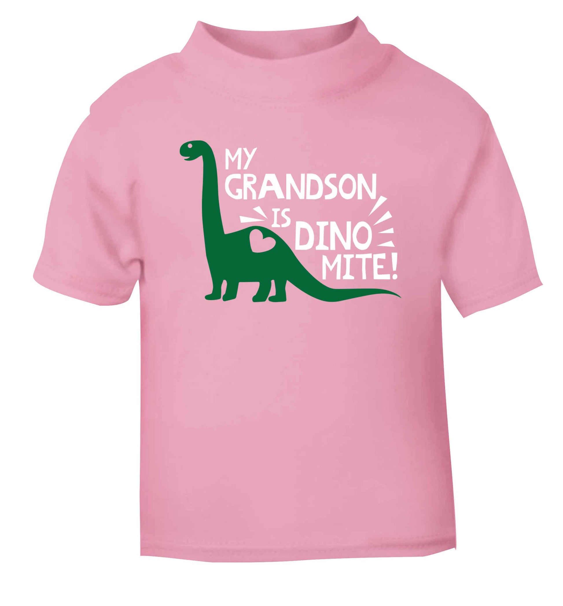 My grandson is dinomite! light pink Baby Toddler Tshirt 2 Years