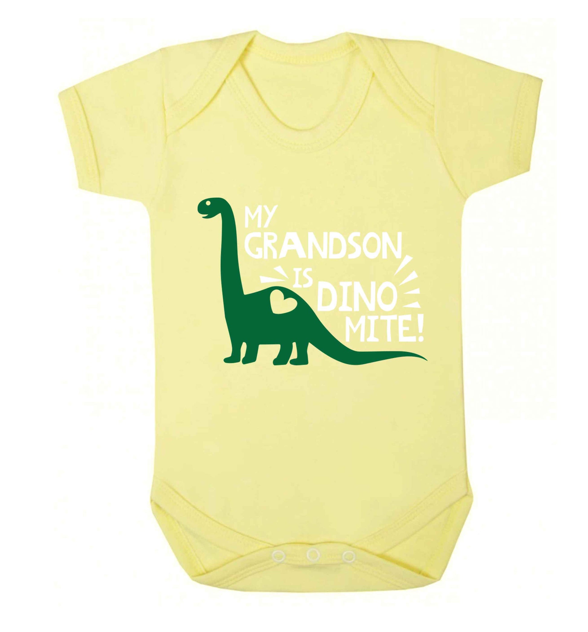 My grandson is dinomite! Baby Vest pale yellow 18-24 months