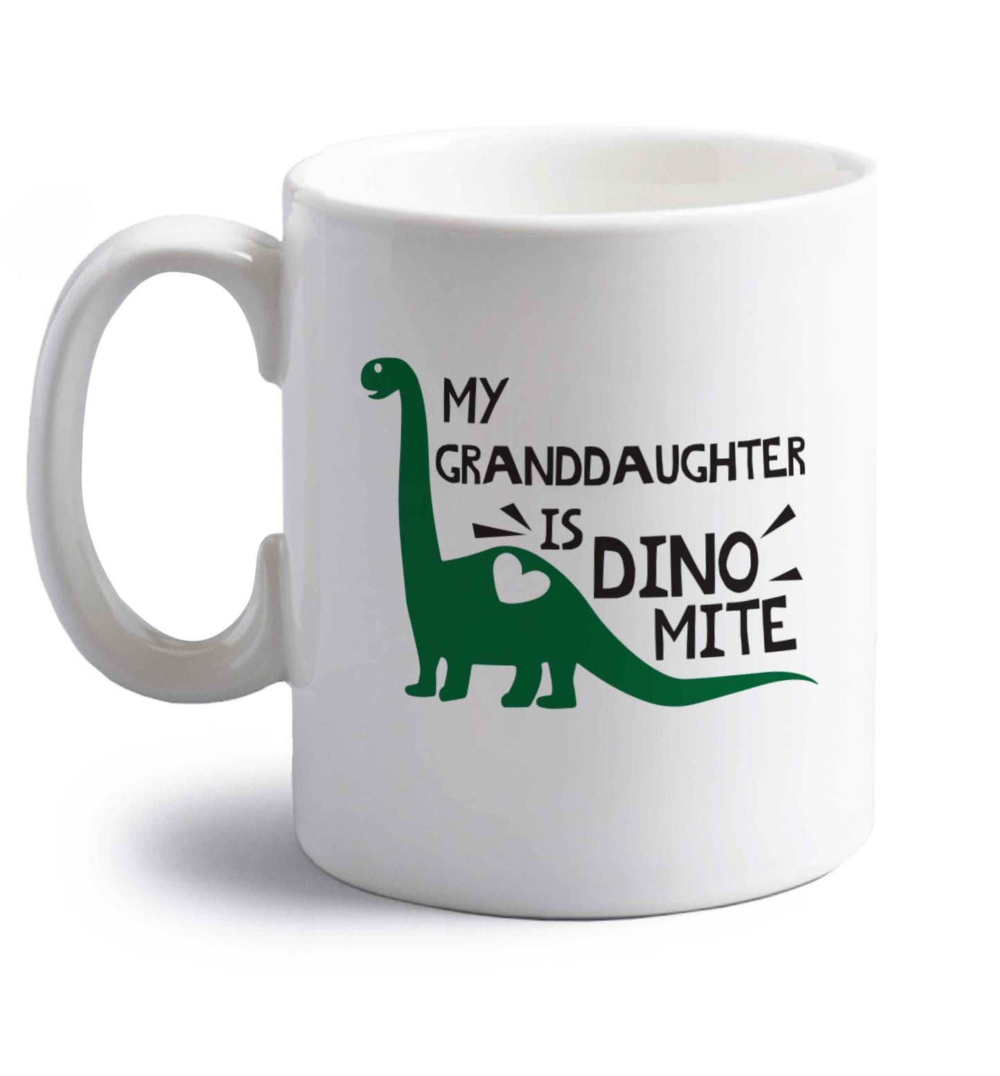 My granddaughter is dinomite! right handed white ceramic mug 