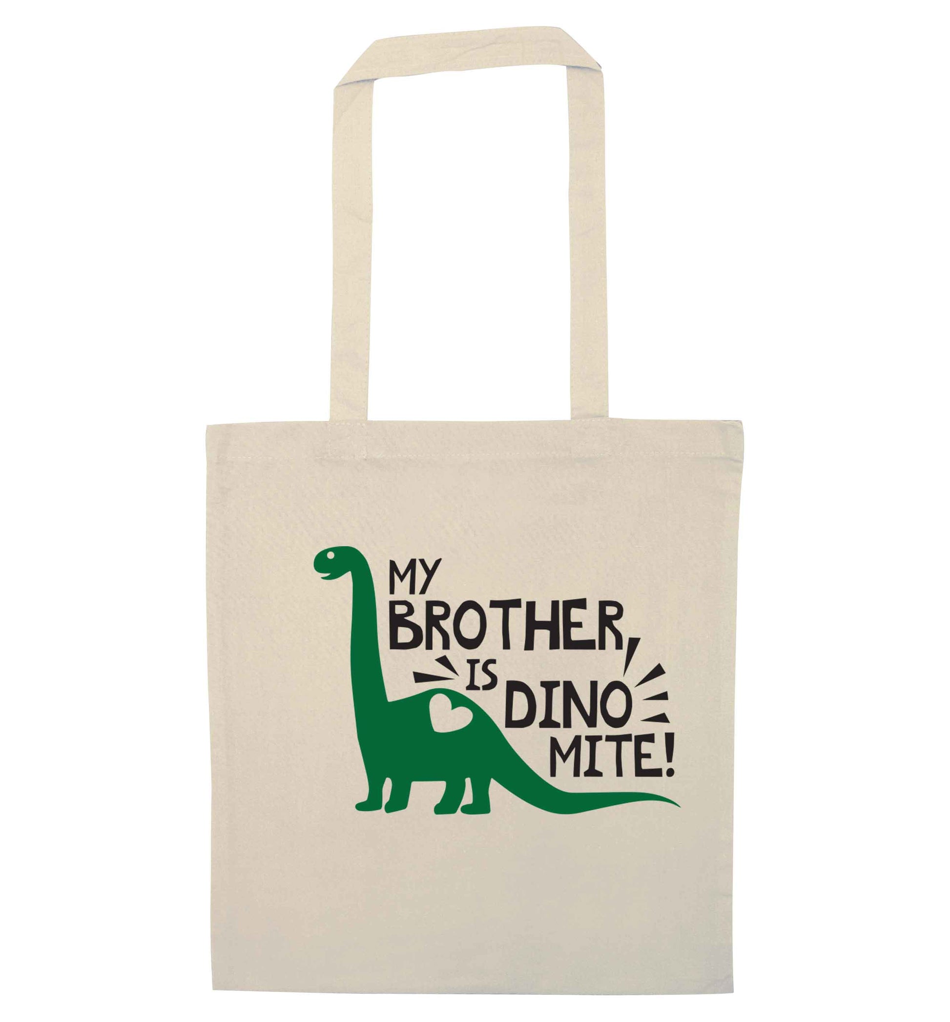 My brother is dinomite! natural tote bag