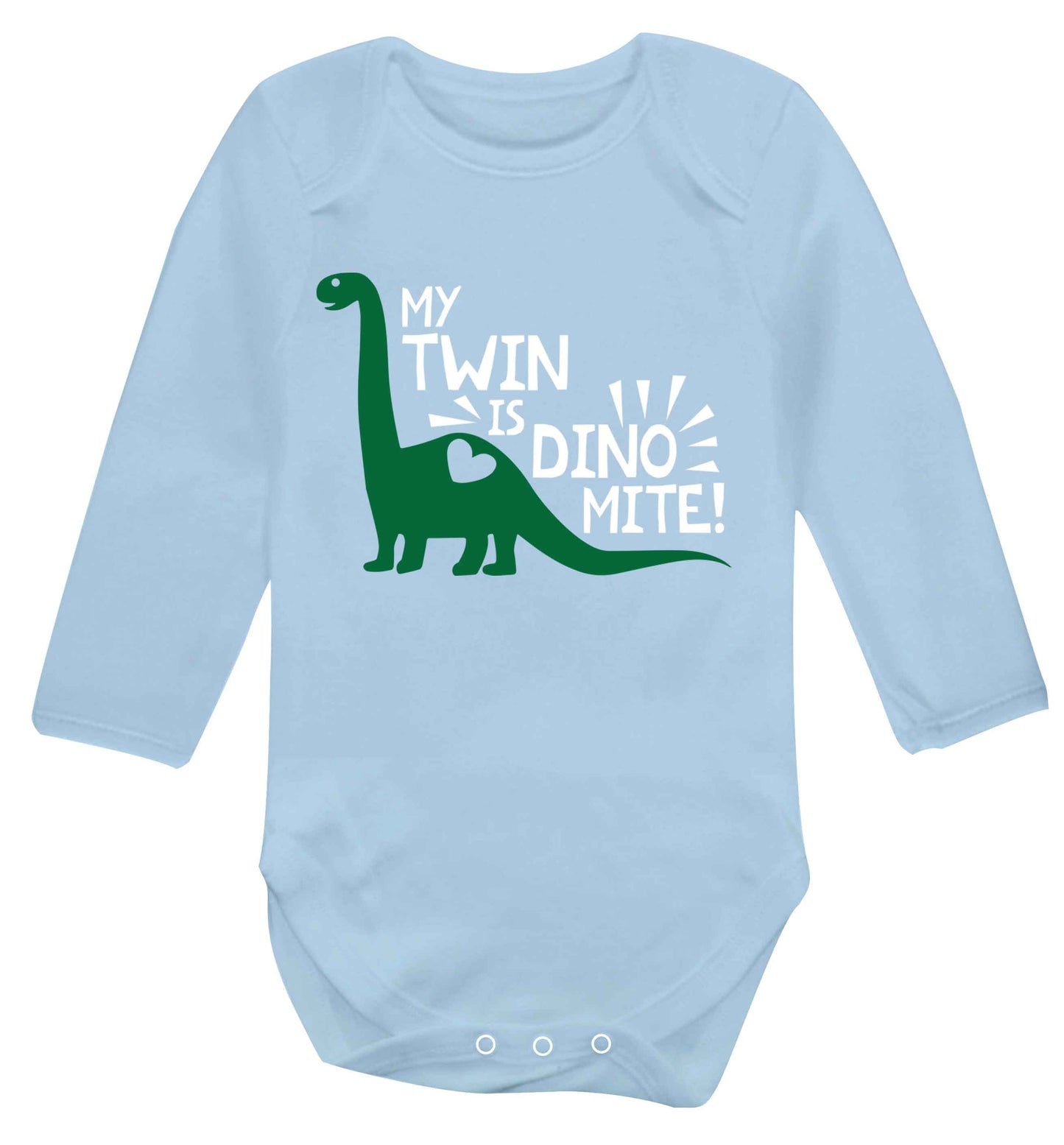 My twin is dinomite! Baby Vest long sleeved pale blue 6-12 months