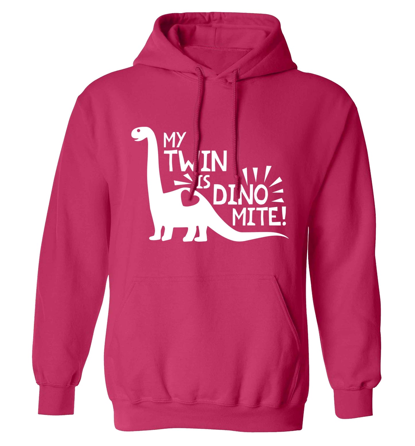 My twin is dinomite! adults unisex pink hoodie 2XL