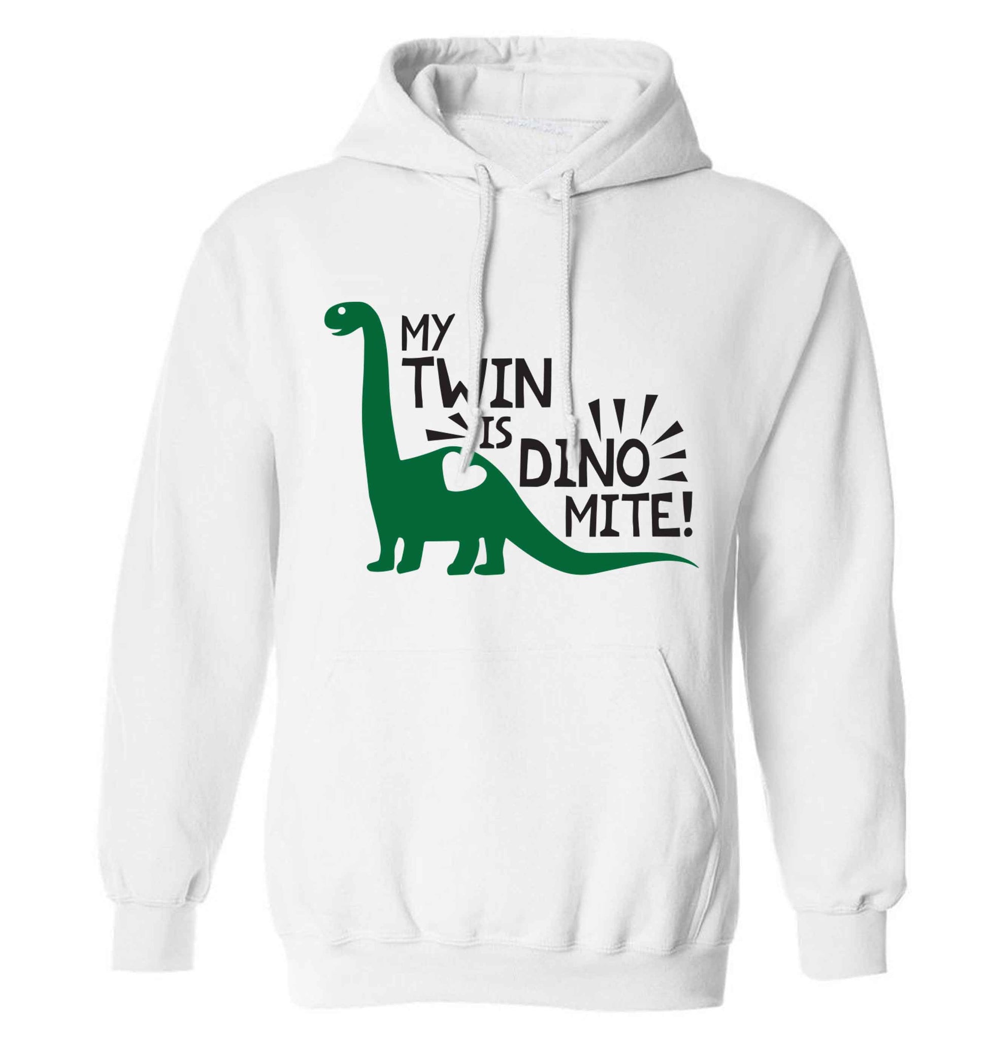 My twin is dinomite! adults unisex white hoodie 2XL