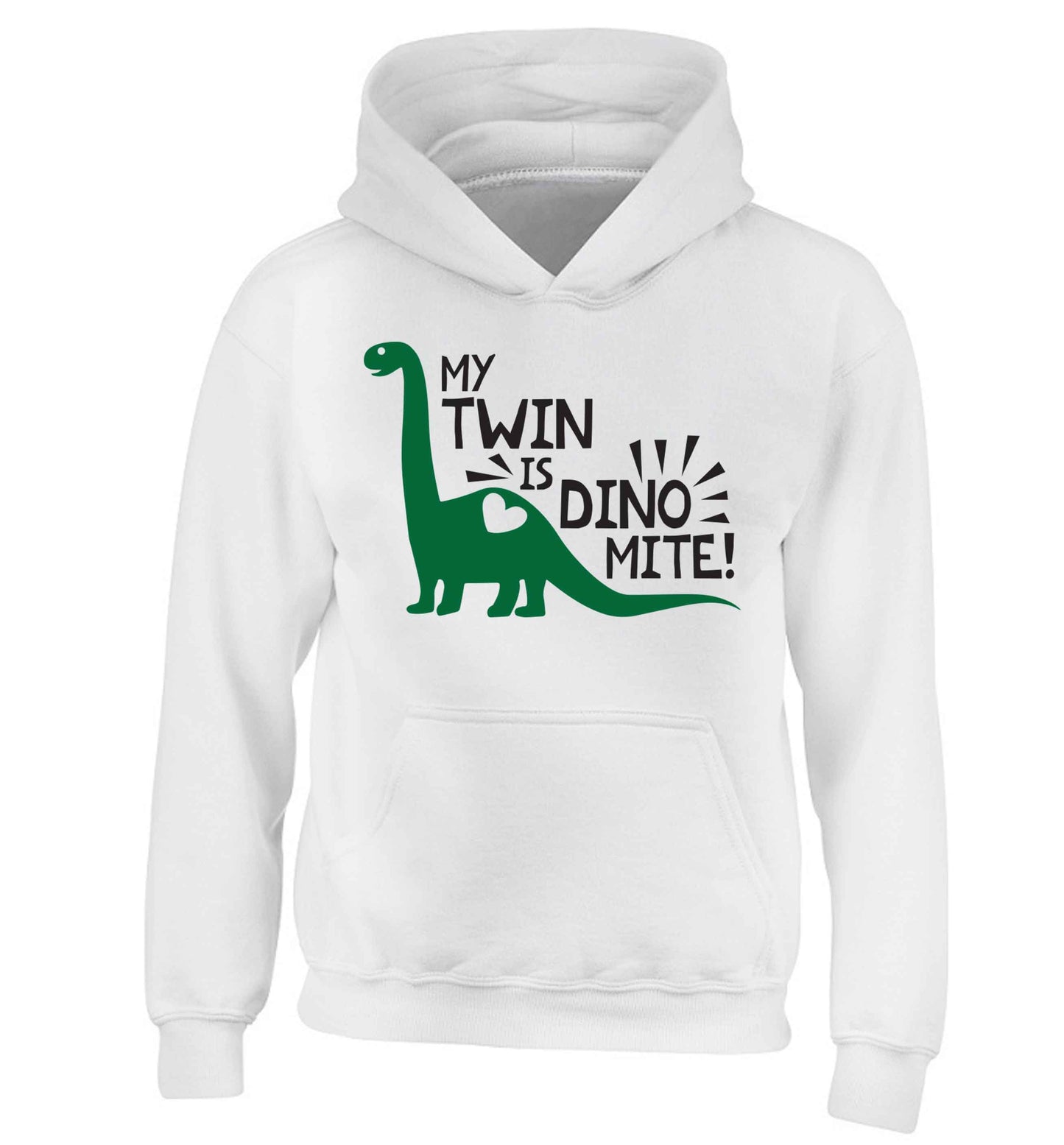 My twin is dinomite! children's white hoodie 12-13 Years