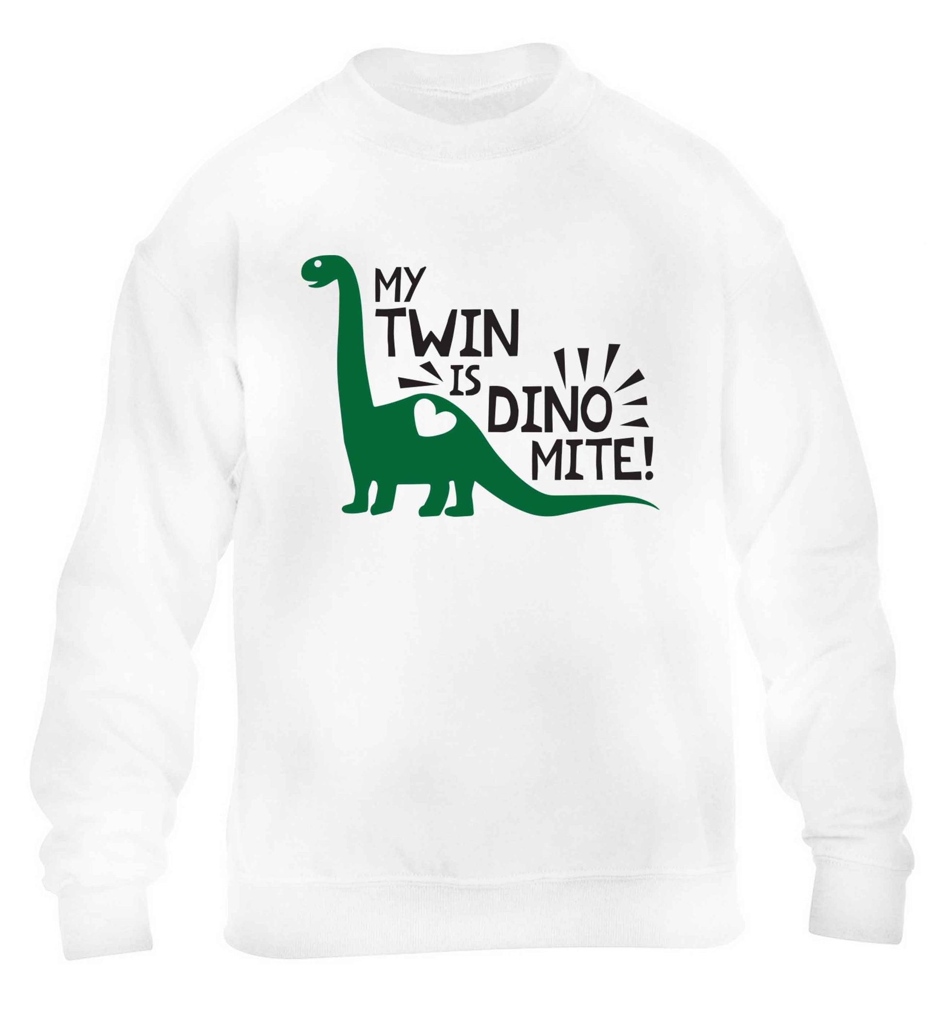 My twin is dinomite! children's white sweater 12-13 Years