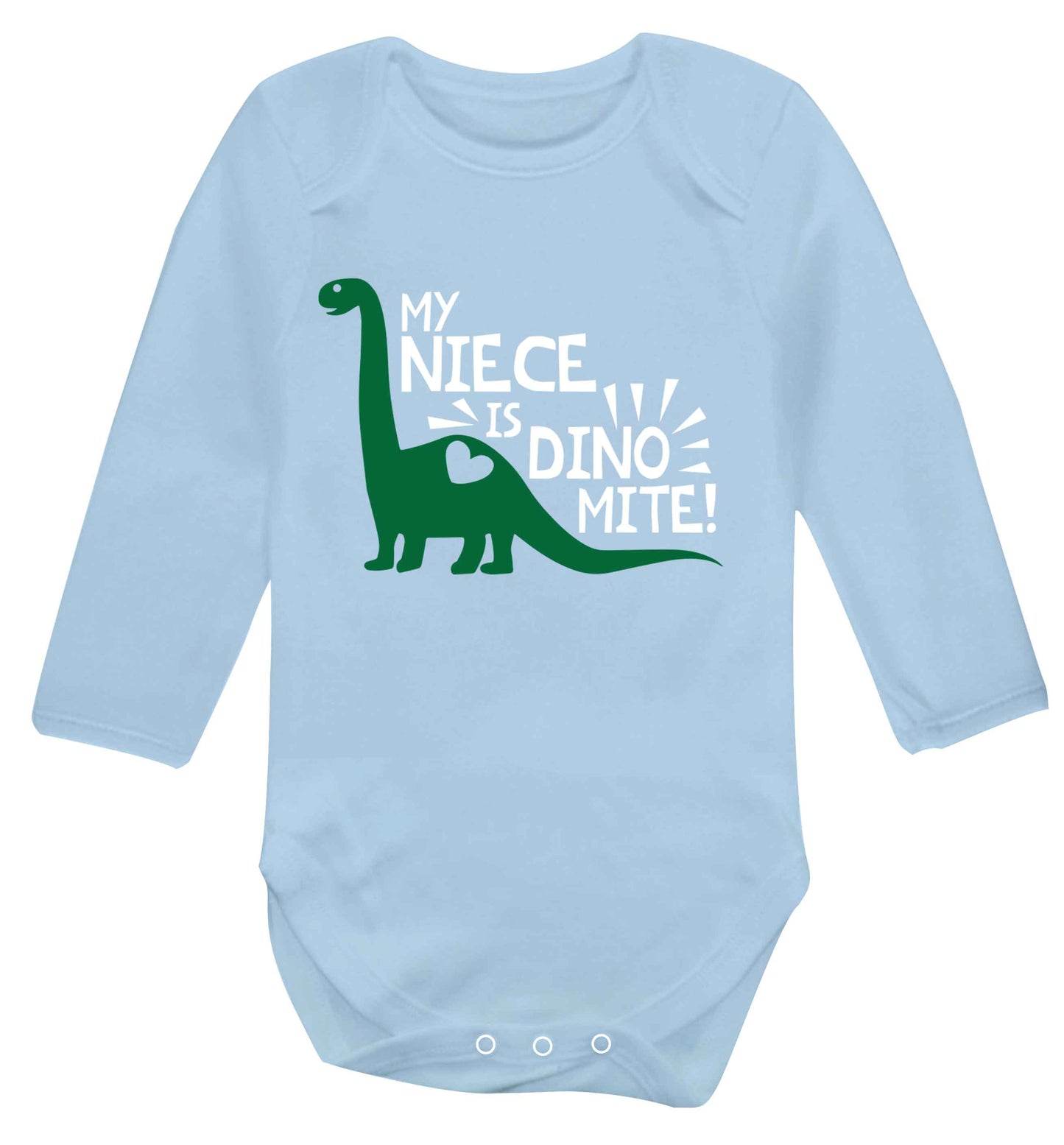 My niece is dinomite! Baby Vest long sleeved pale blue 6-12 months