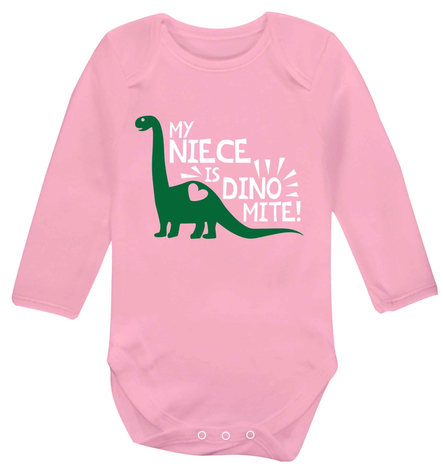 My niece is dinomite! Baby Vest long sleeved pale pink 6-12 months