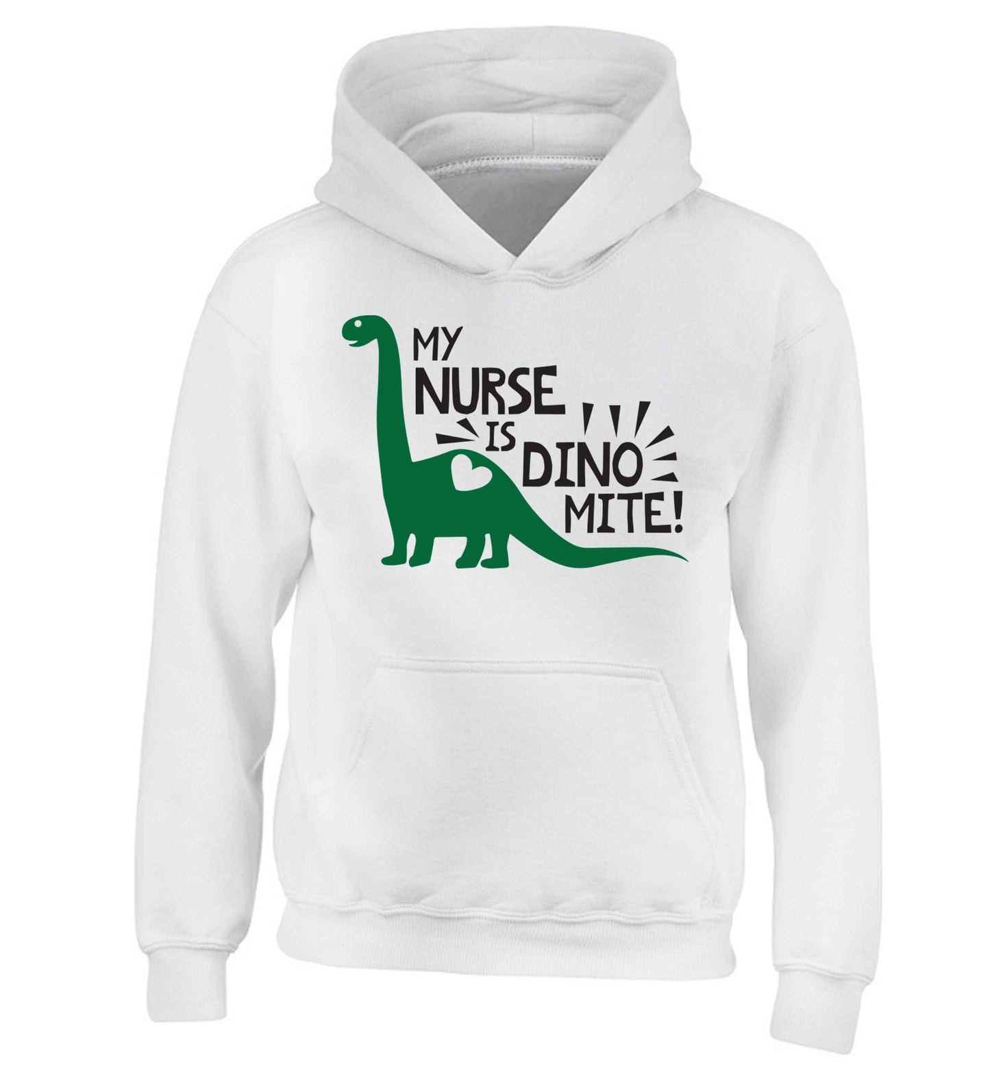 My nurse is dinomite! children's white hoodie 12-13 Years