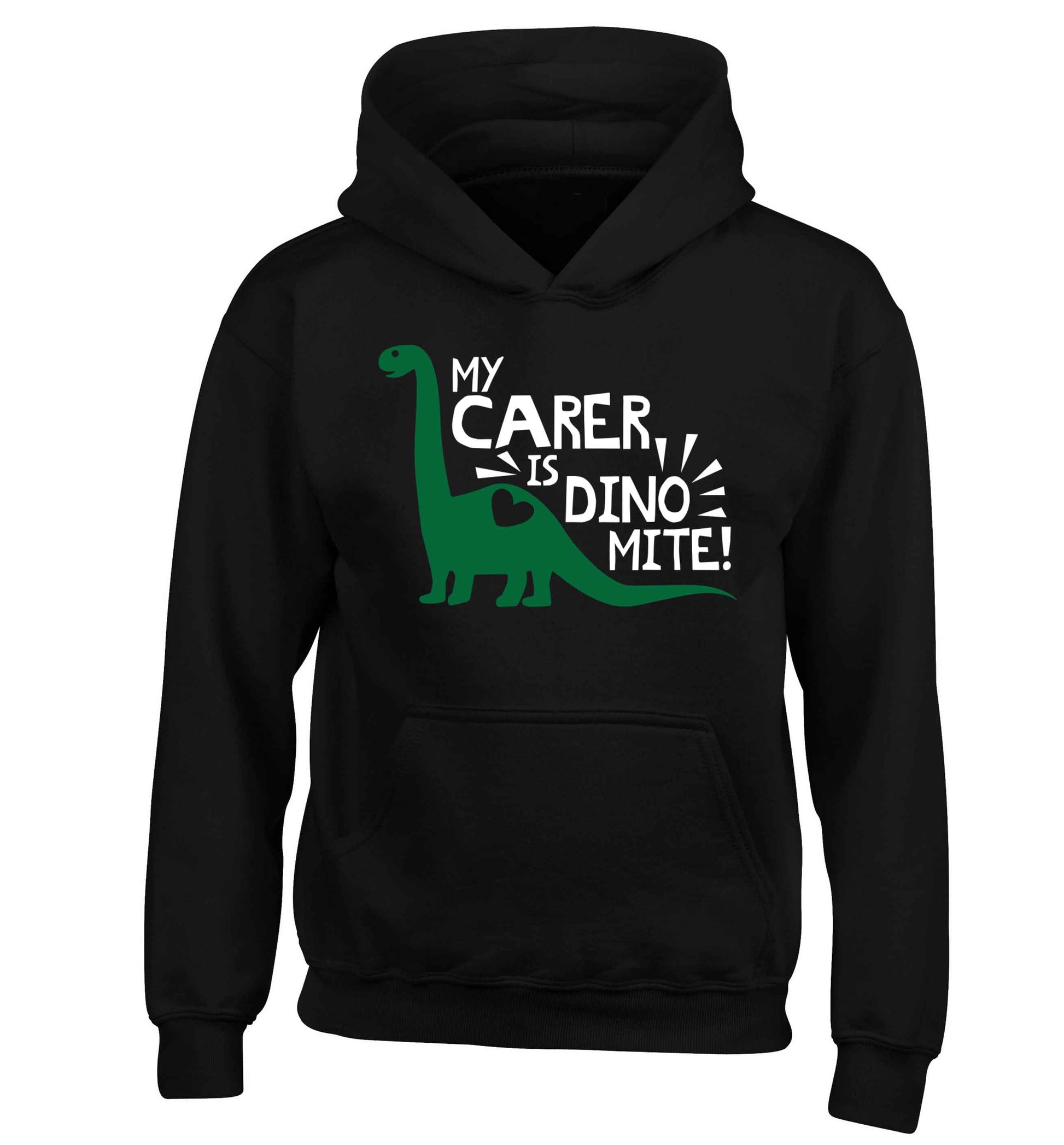 My carer is dinomite! children's black hoodie 12-13 Years