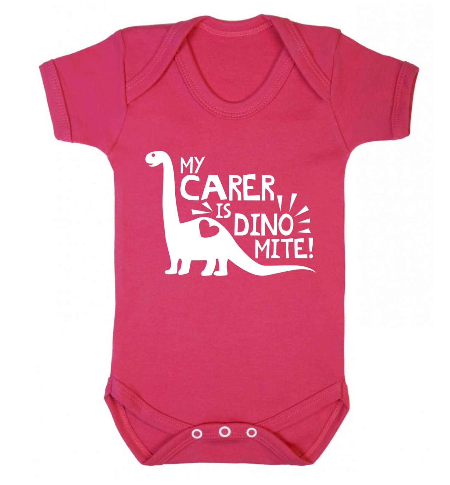 My carer is dinomite! Baby Vest dark pink 18-24 months