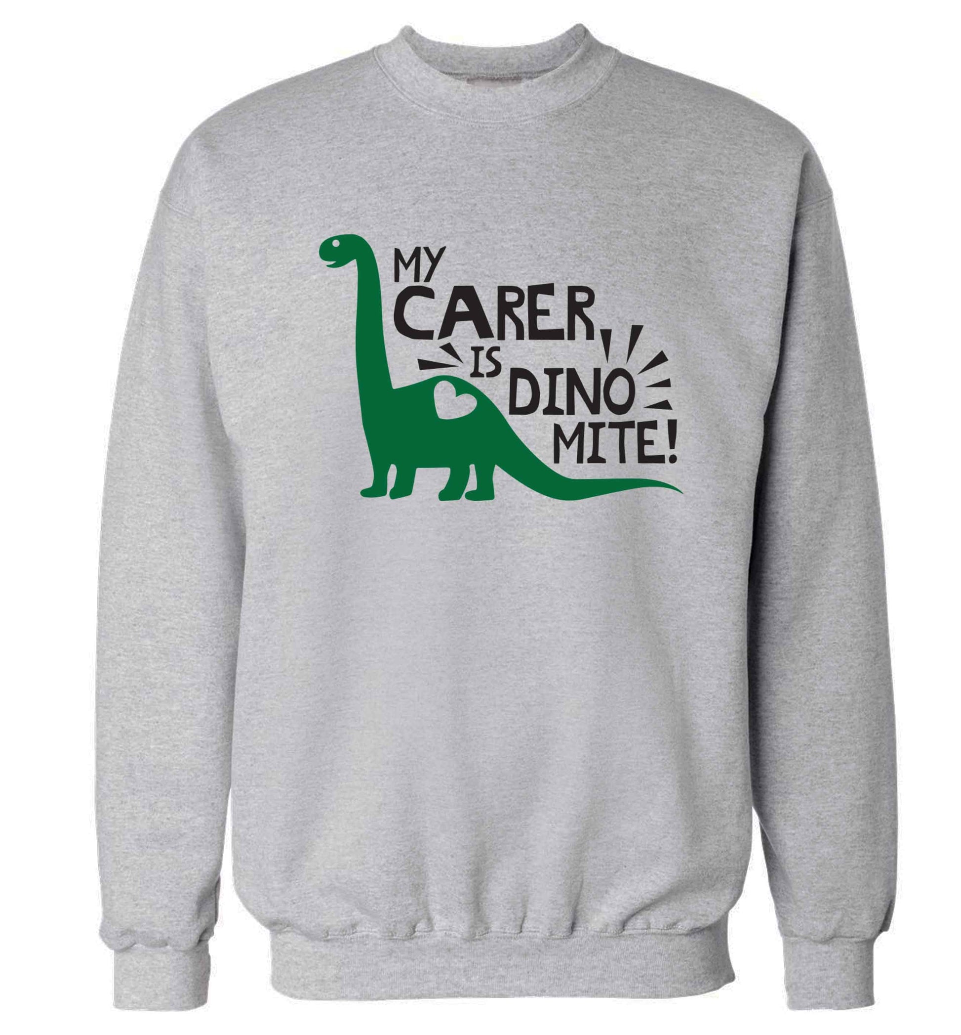 My carer is dinomite! Adult's unisex grey Sweater 2XL