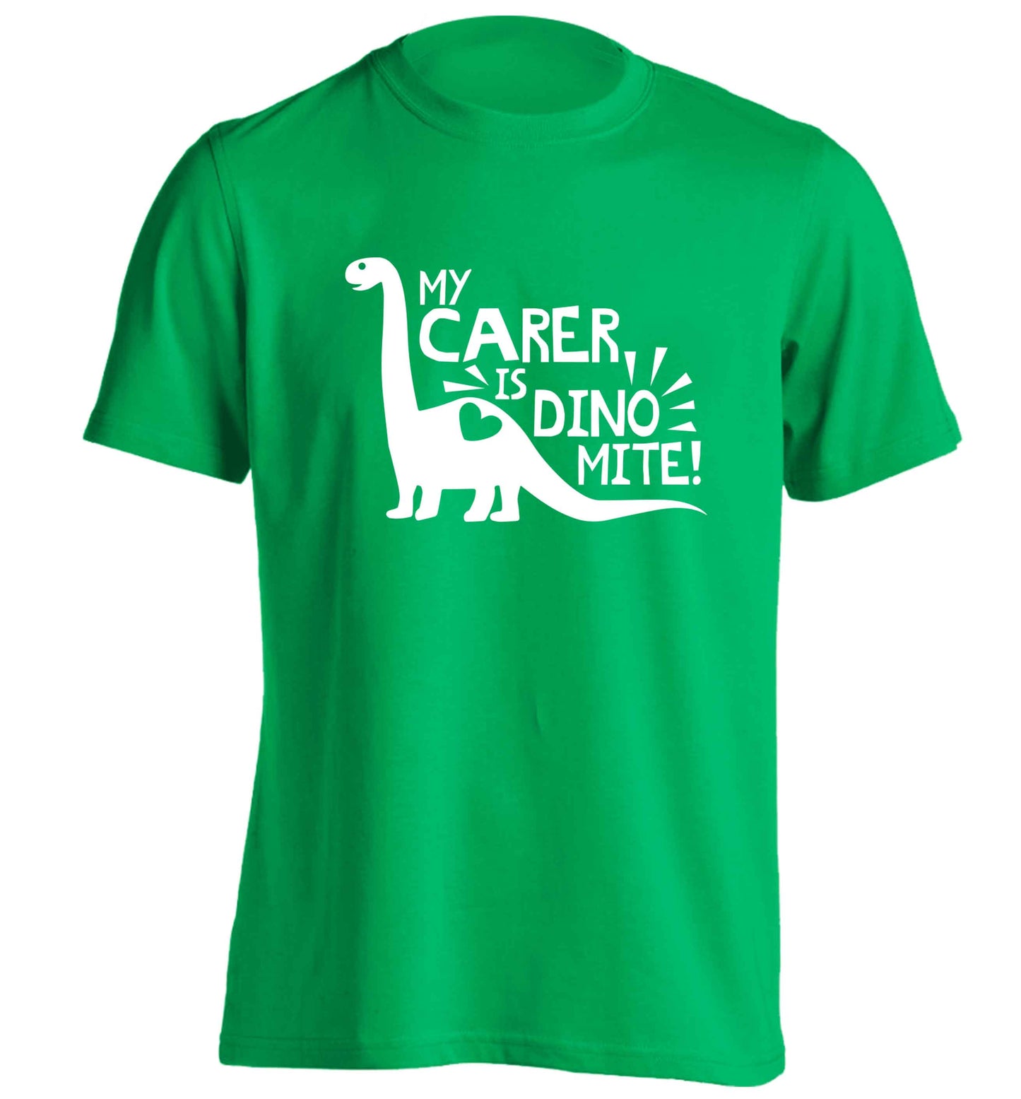 My carer is dinomite! adults unisex green Tshirt 2XL