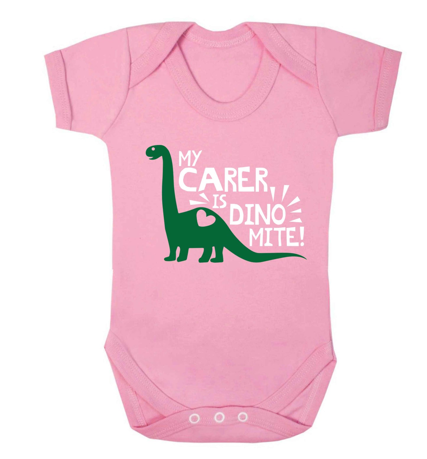 My carer is dinomite! Baby Vest pale pink 18-24 months