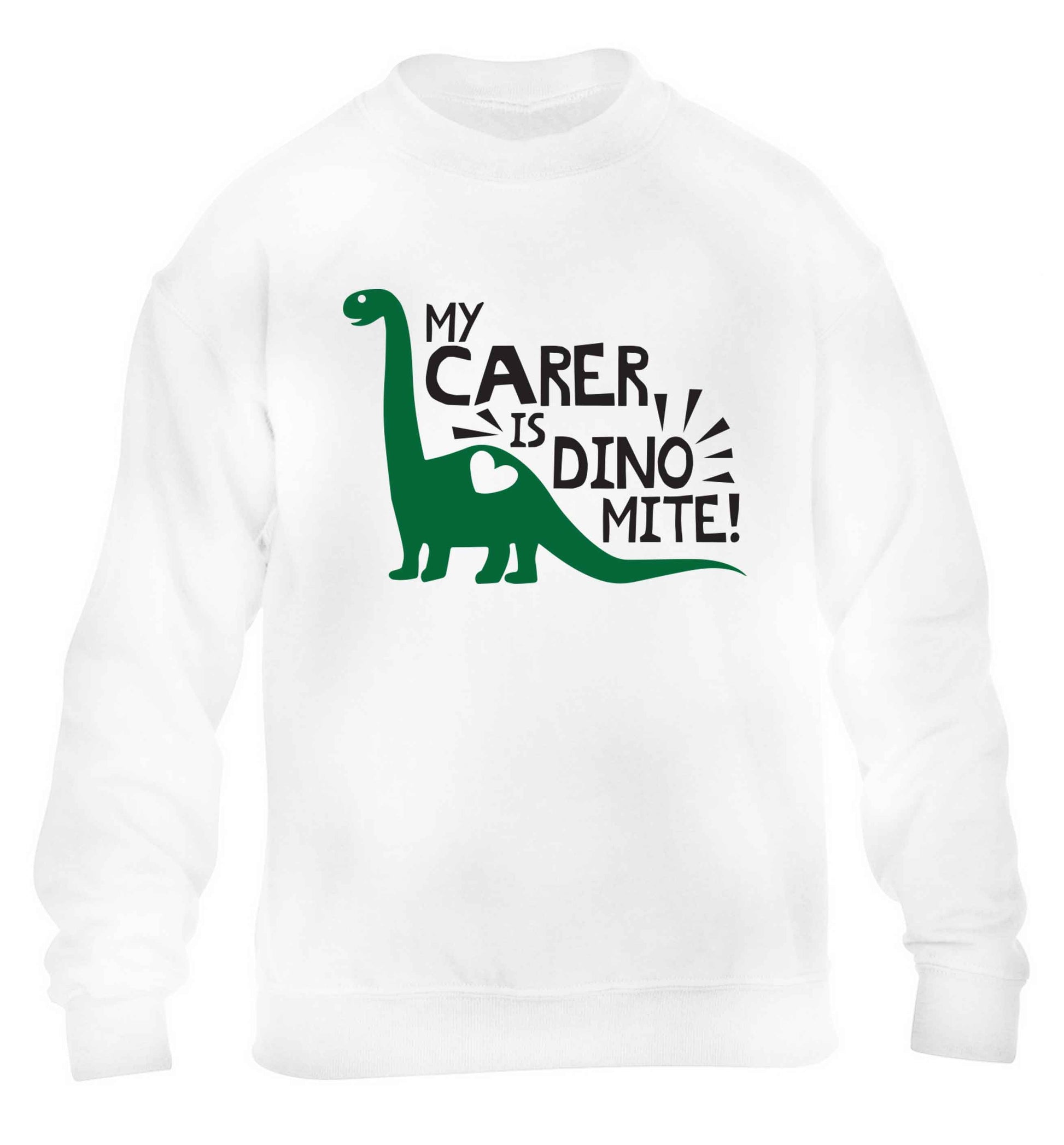 My carer is dinomite! children's white sweater 12-13 Years