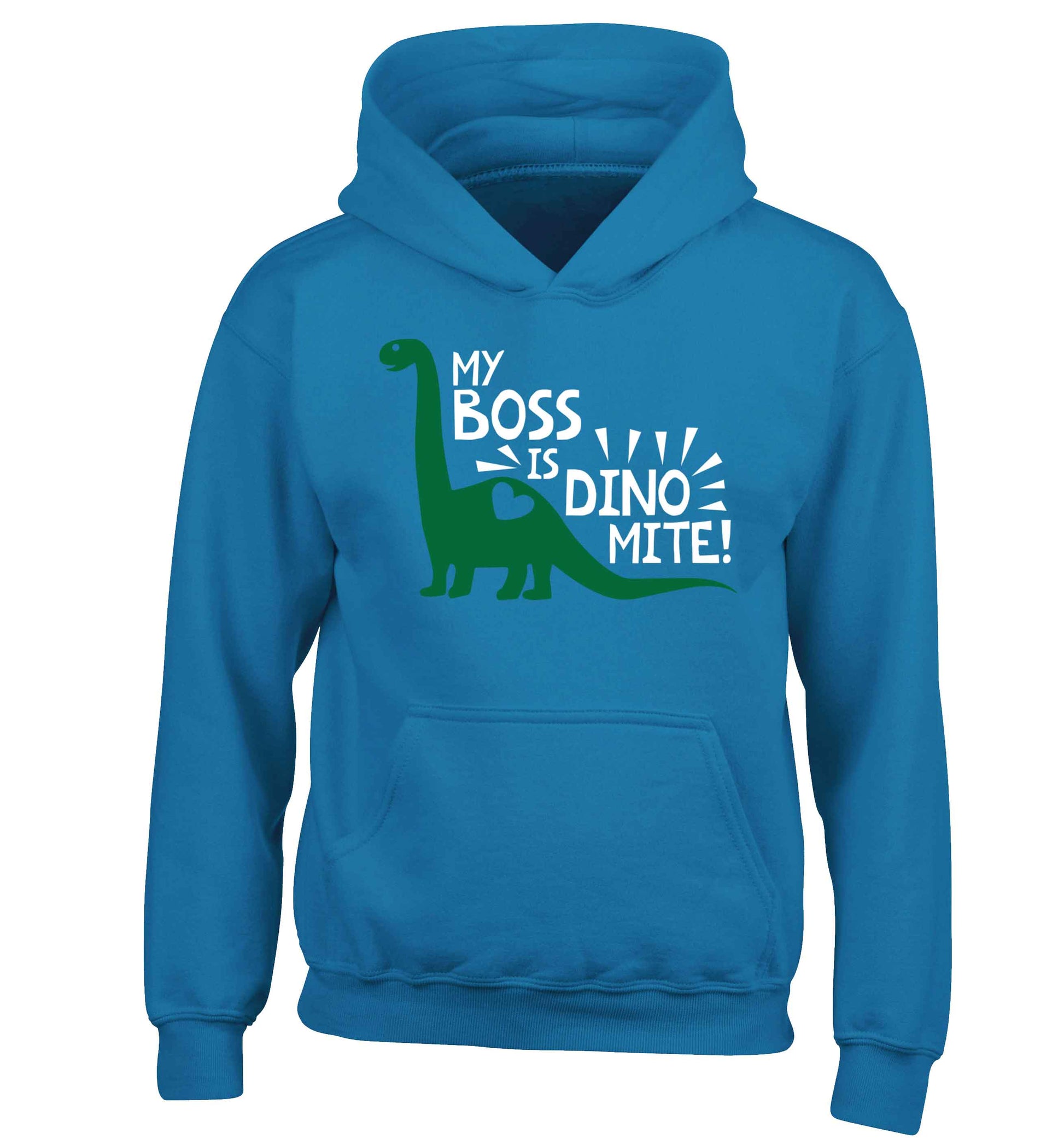 My boss is dinomite! children's blue hoodie 12-13 Years