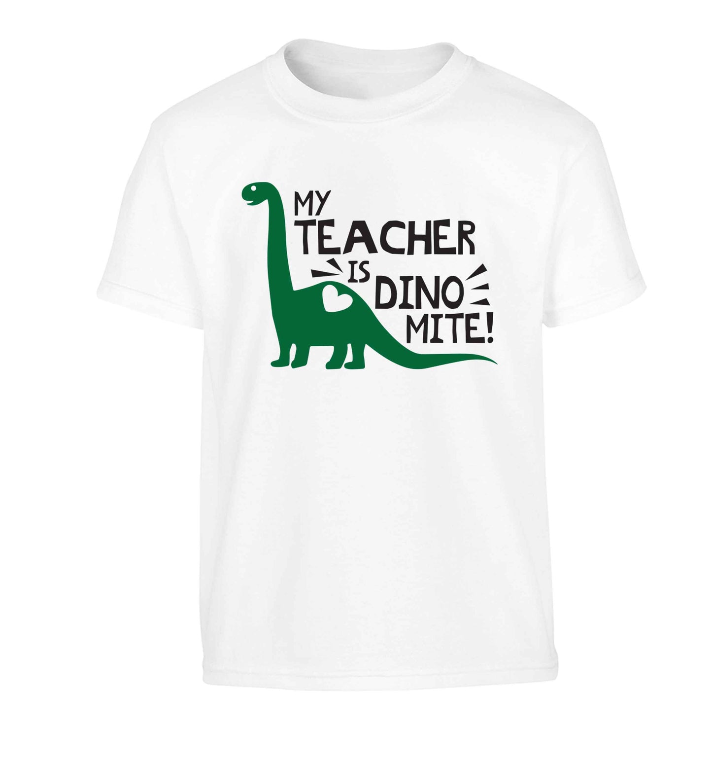 My teacher is dinomite! Children's white Tshirt 12-13 Years